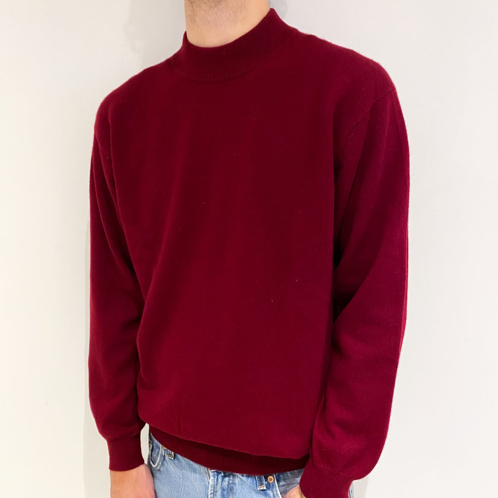 Men's Burgundy Red Cashmere Turtle Neck Jumper Large