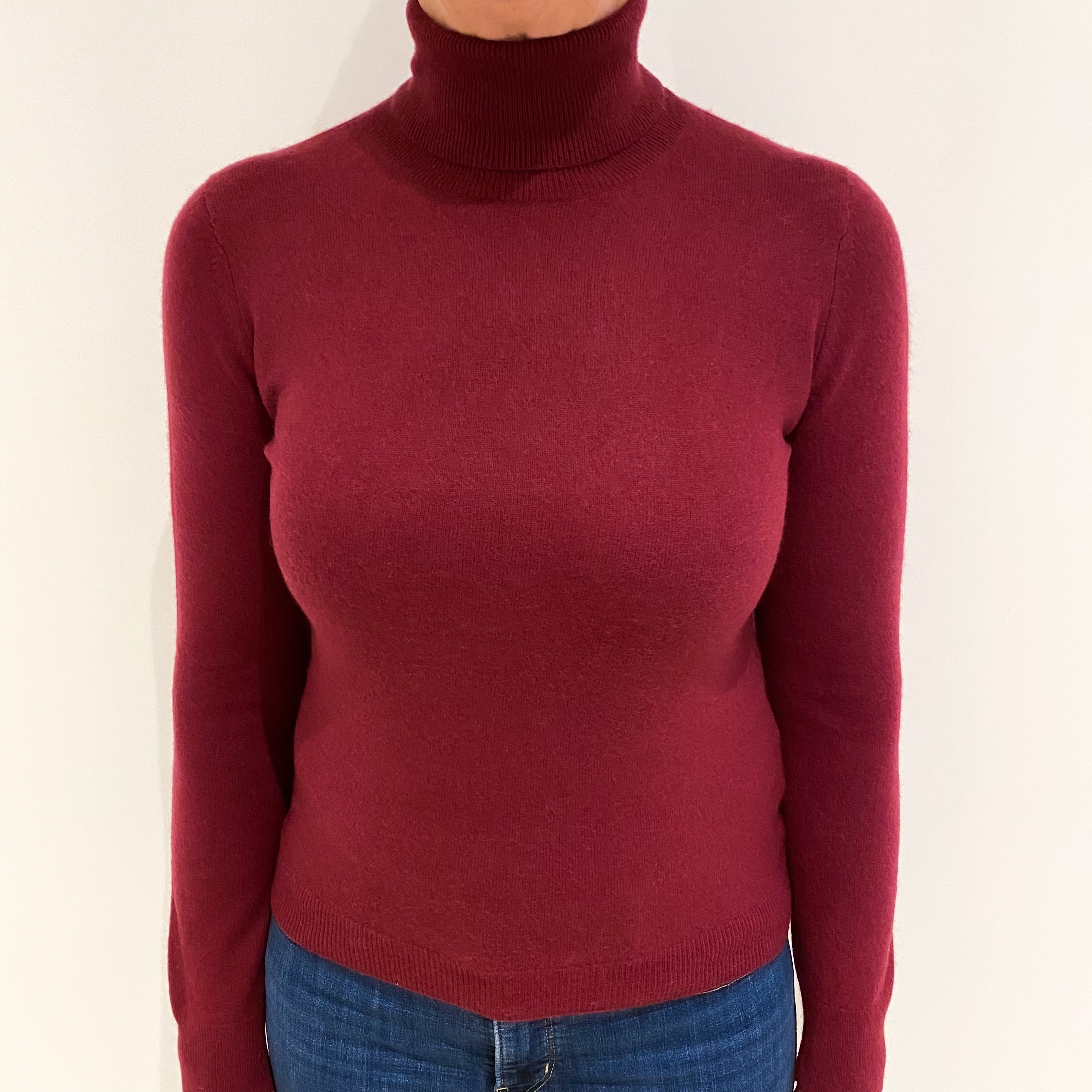 Brick Red Cashmere Polo Neck Jumper Medium