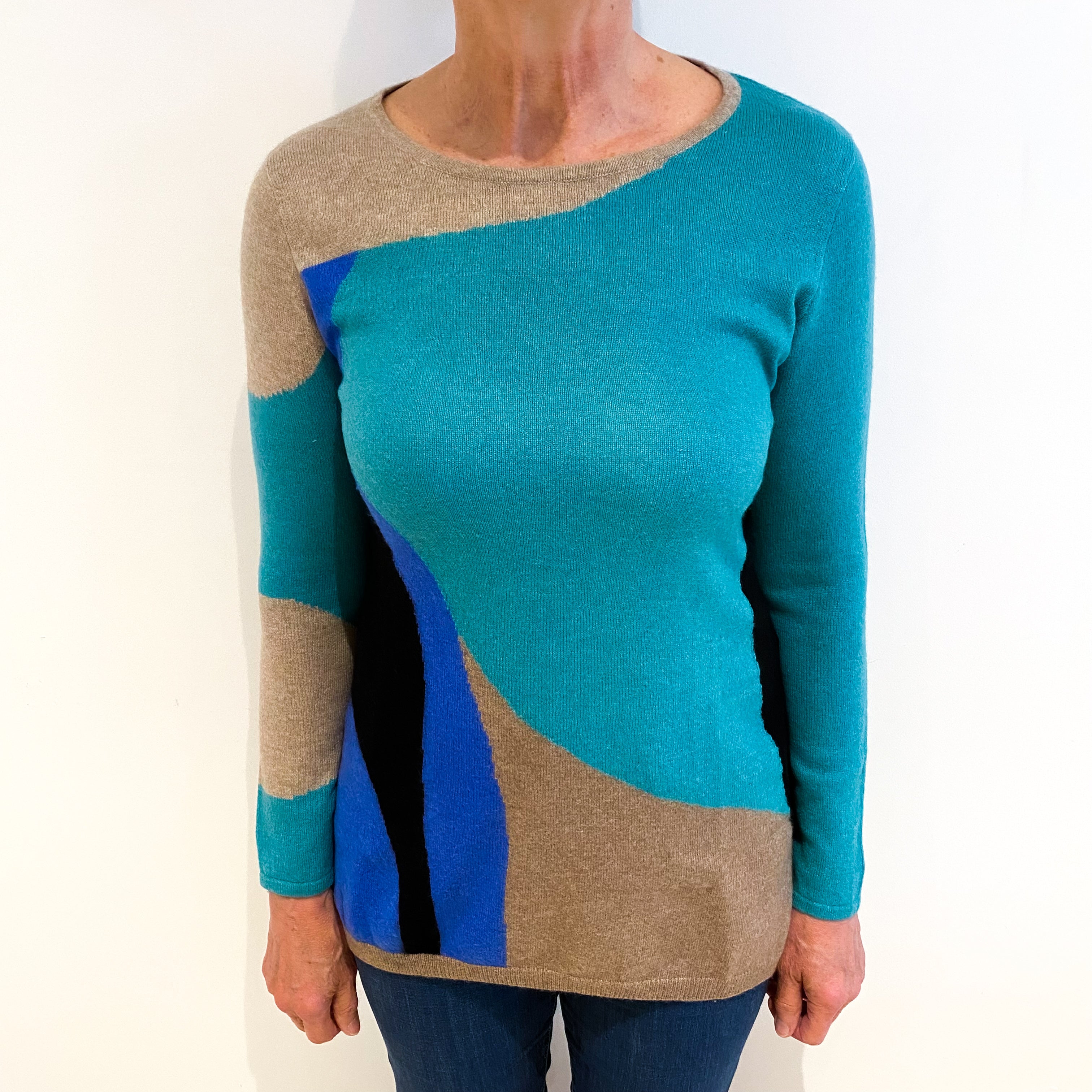 Colour Block Cashmere Wide Crew Neck Tunic Medium