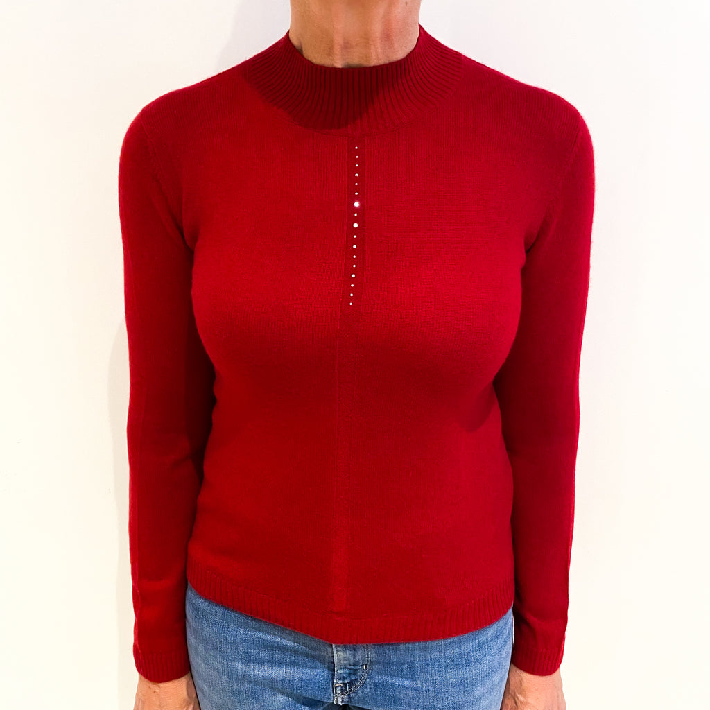 Post Box Red Cashmere Polo Neck Jumper Medium