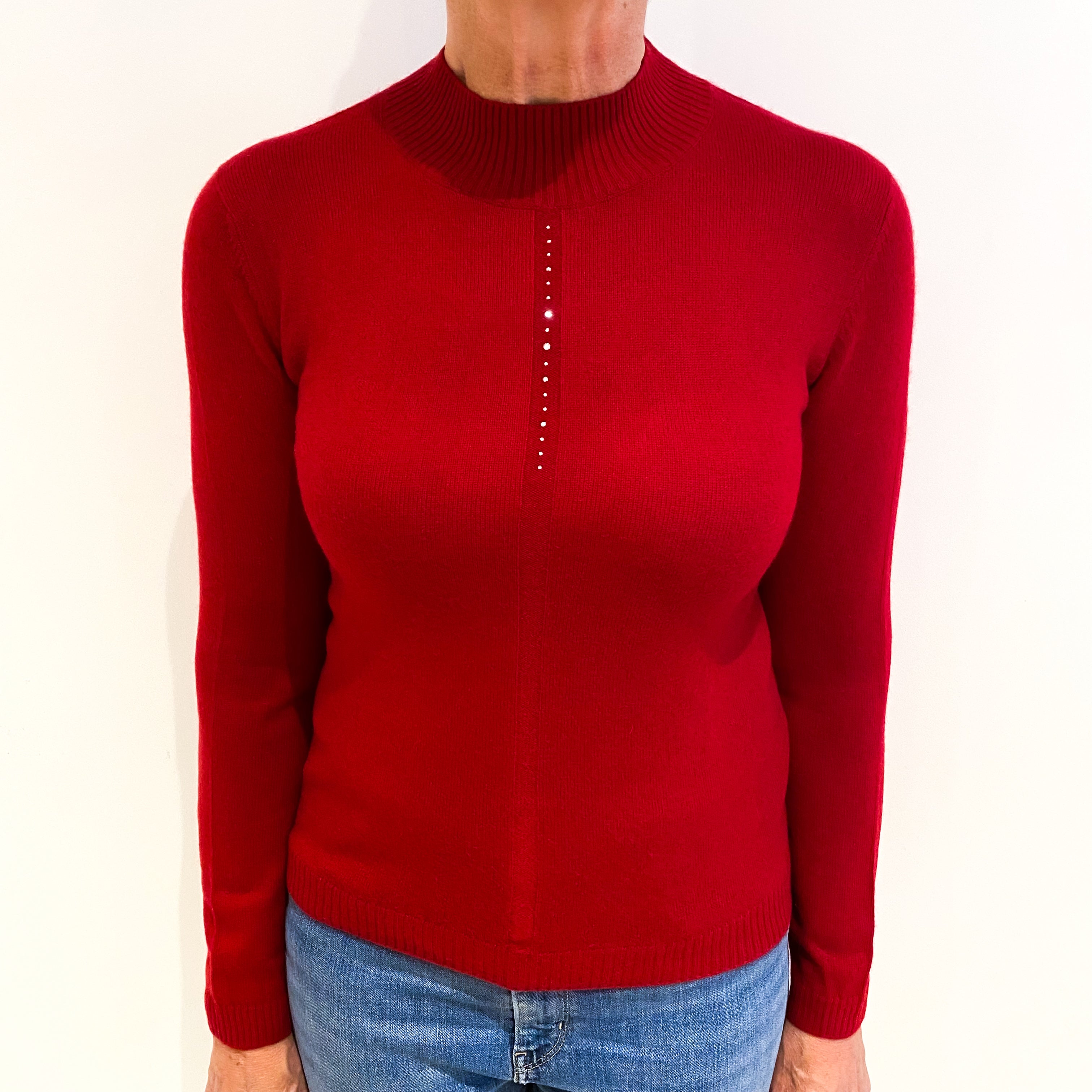 Post Box Red Cashmere Polo Neck Jumper Medium