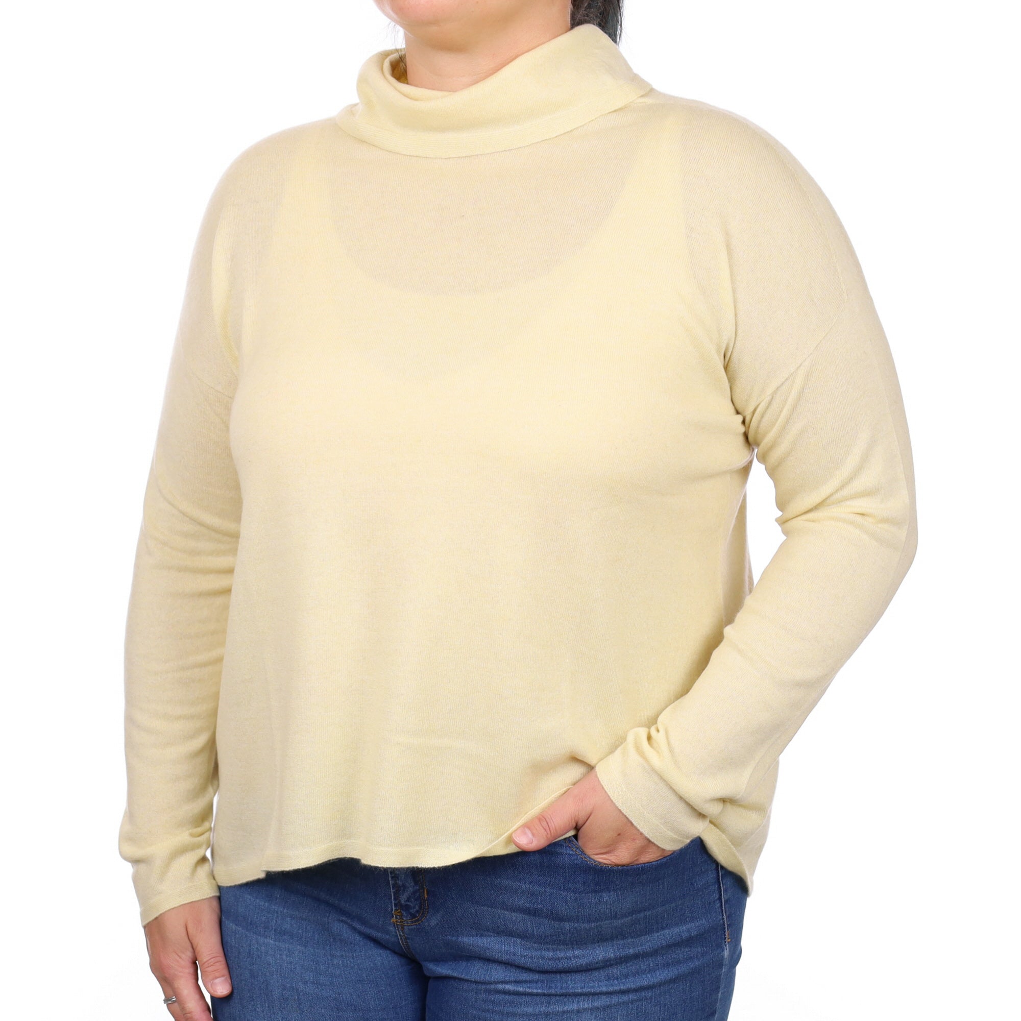 Pale Primrose Cashmere Funnel Neck Jumper Large
