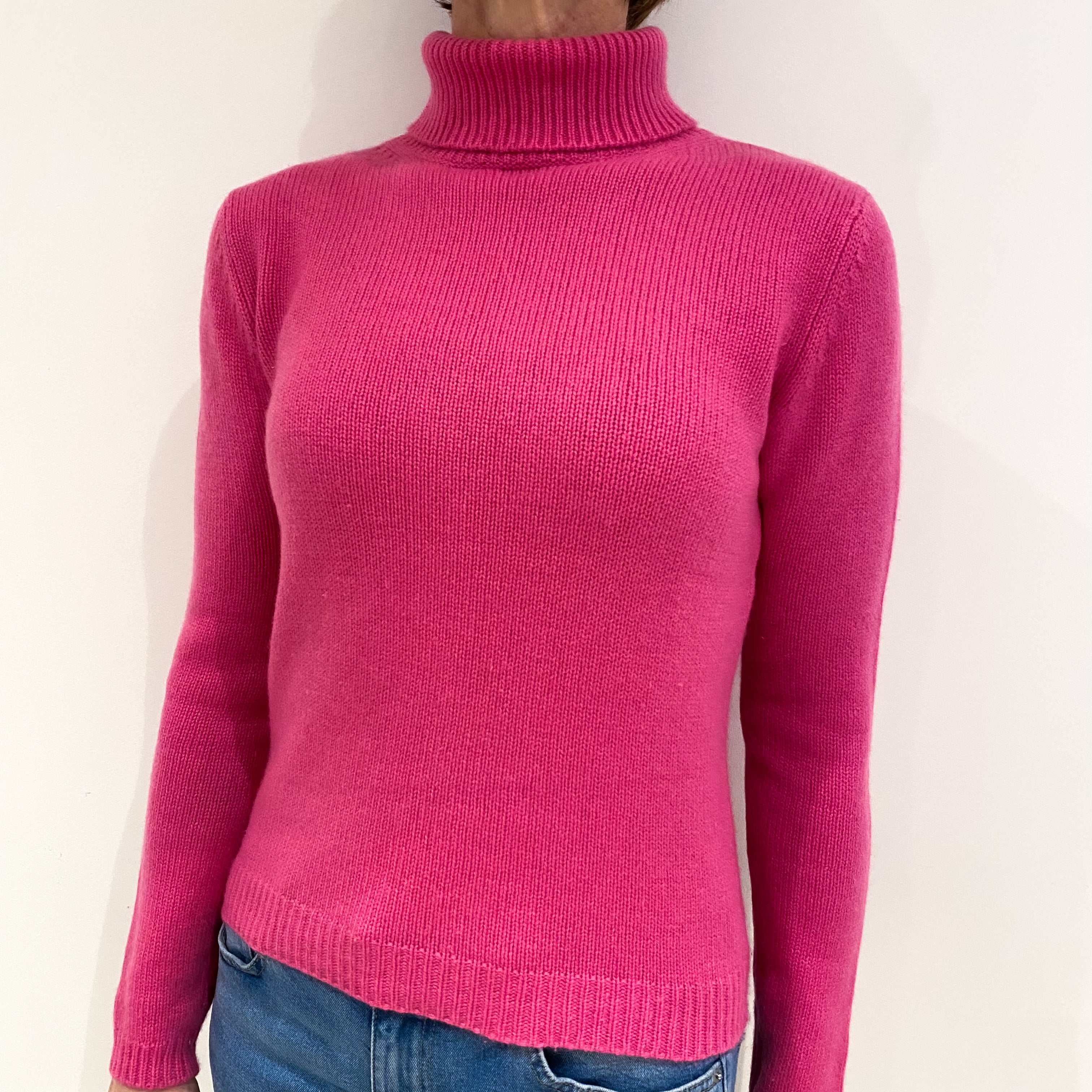 Lupin Pink Cashmere Polo Neck Jumper Small