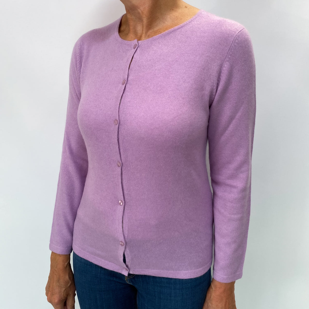 Lavender Cashmere Crew Neck Cardigan Medium