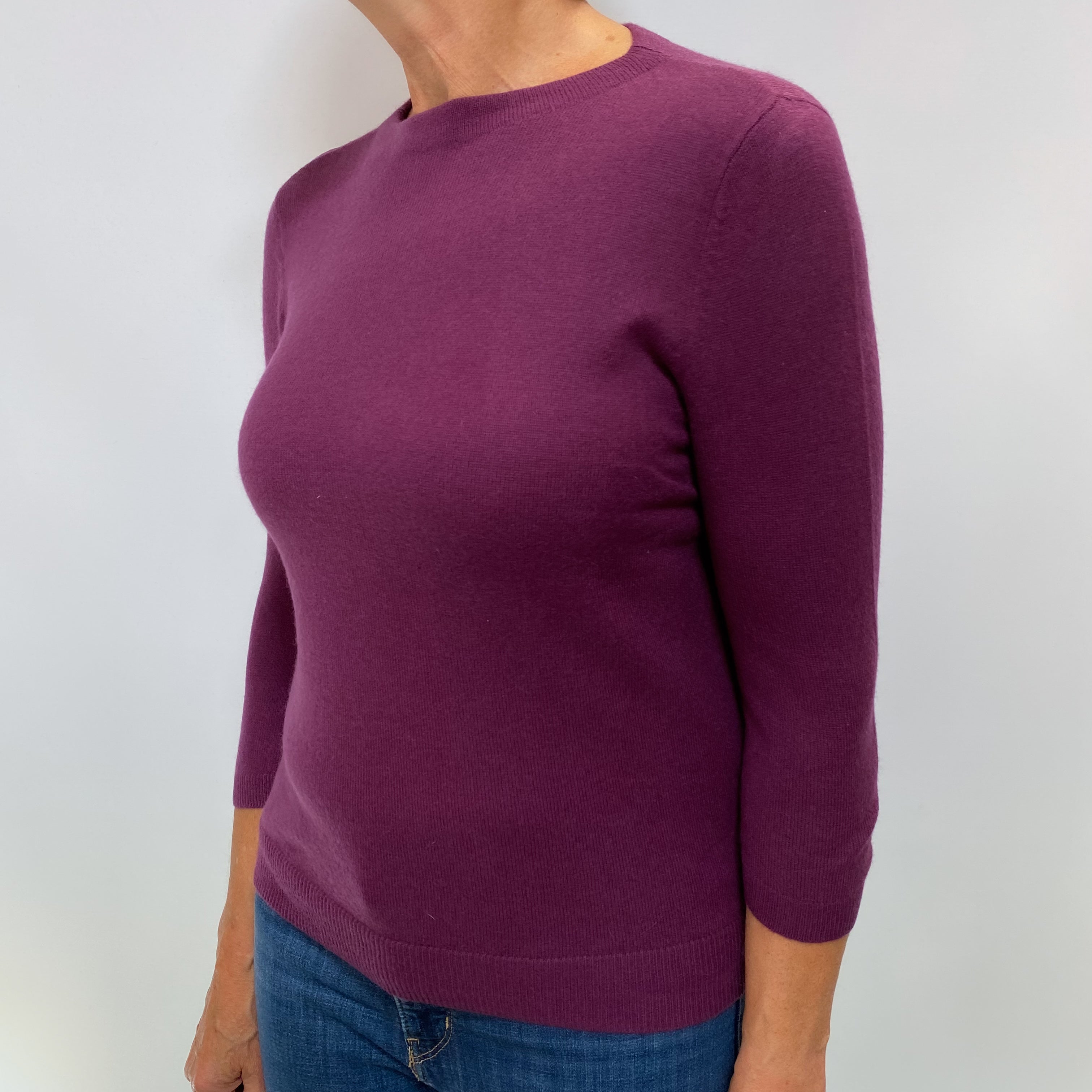 Plum Purple Cashmere Slash Neck Jumper Medium