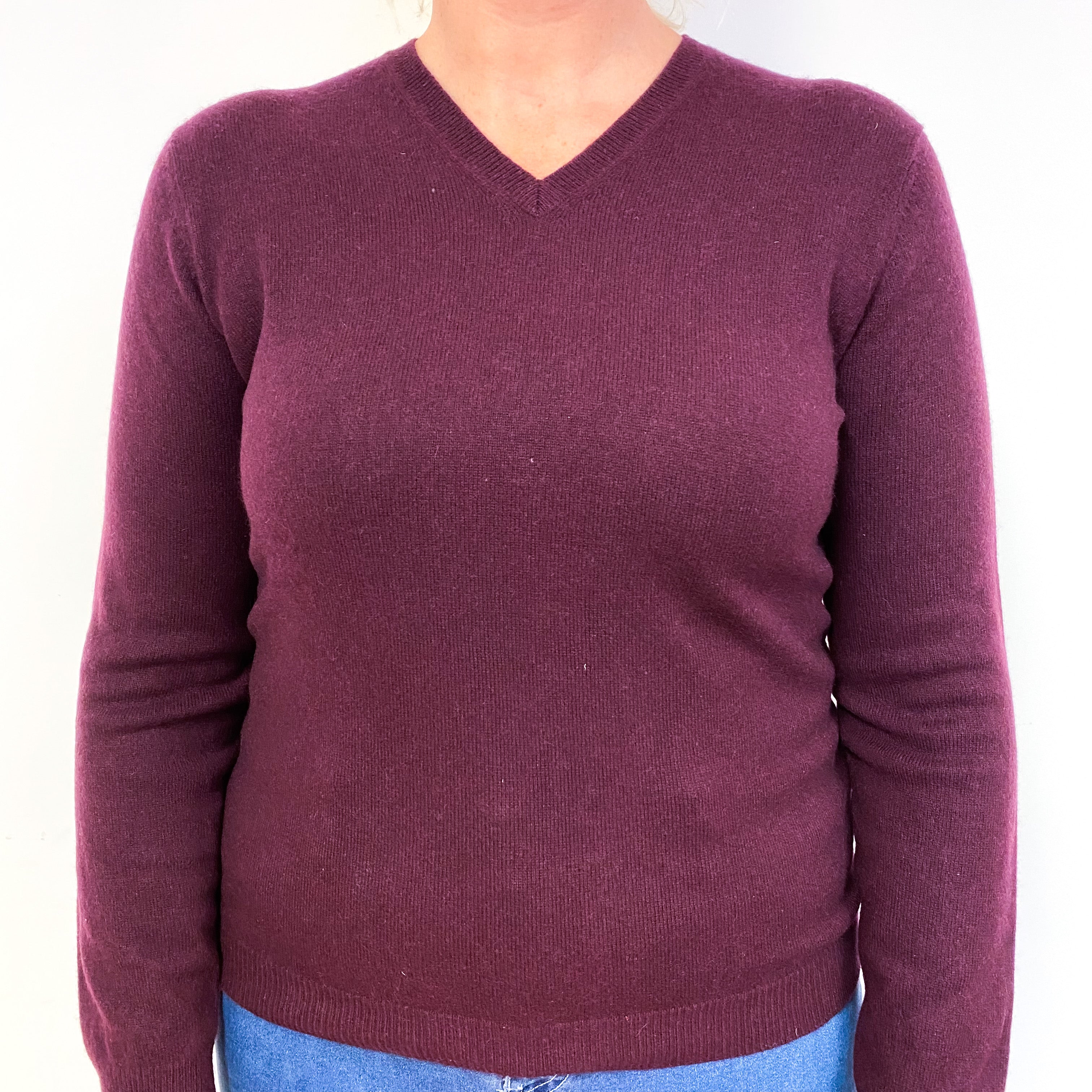 Mulberry Purple Cashmere V-Neck Jumper Large