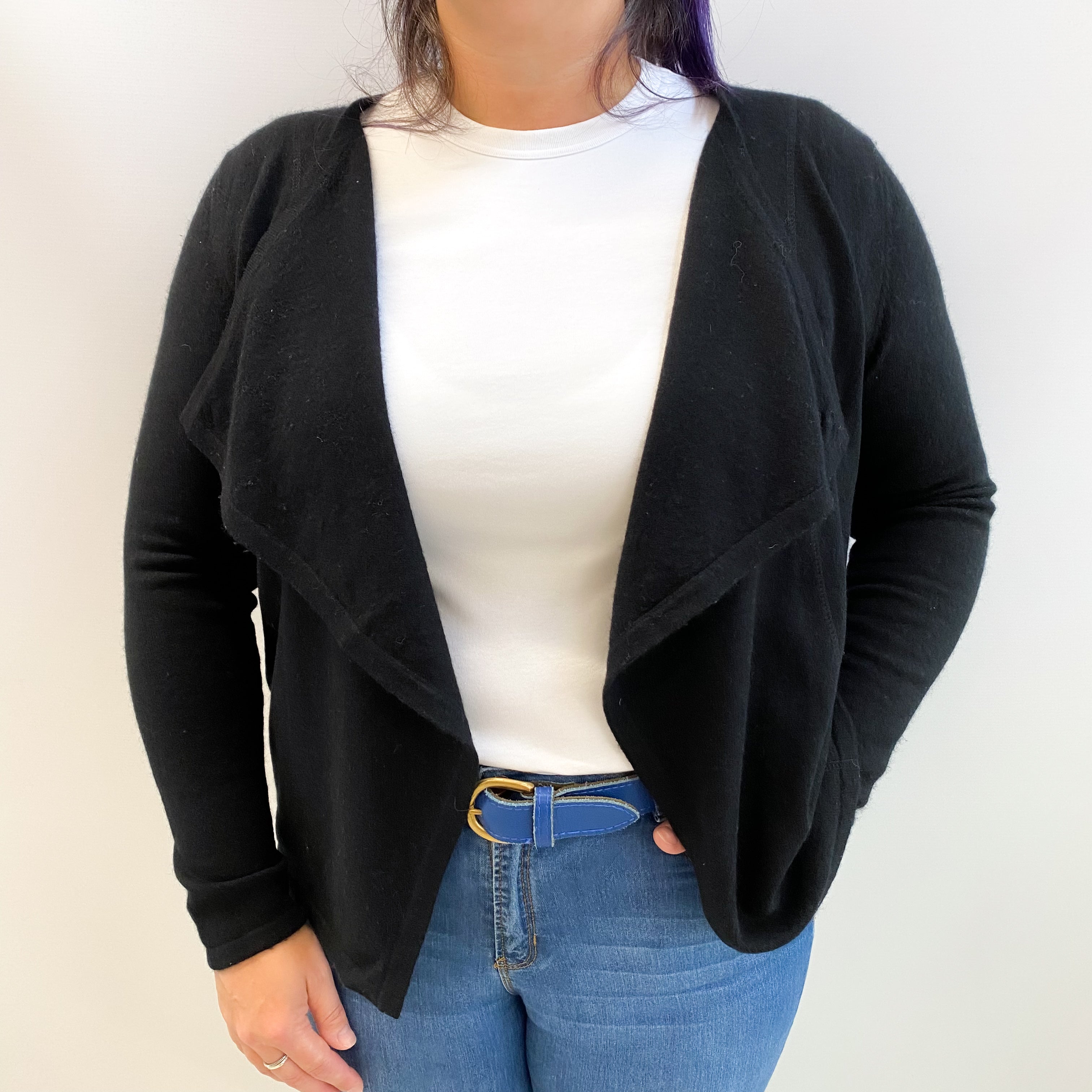 Black Cashmere Waterfall Edge Cardigan Large