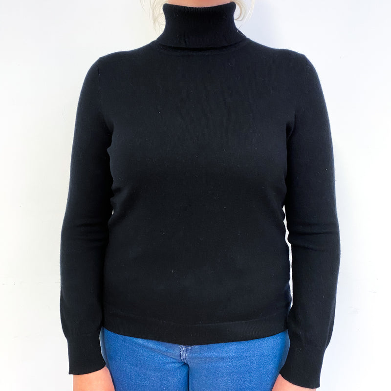 Black Cashmere Polo Neck Jumper Large