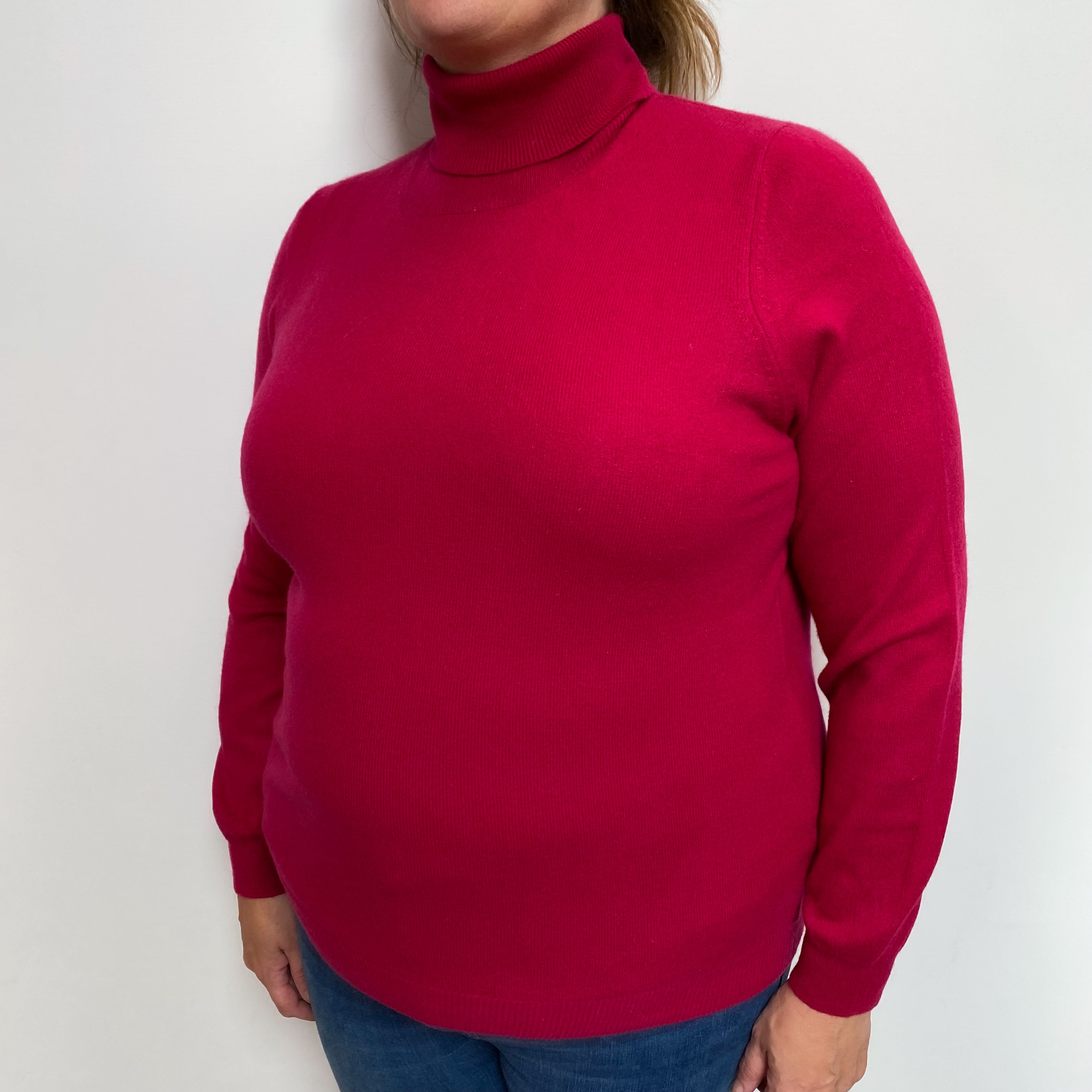 Cherry Pink Cashmere Polo Neck Jumper Extra Large