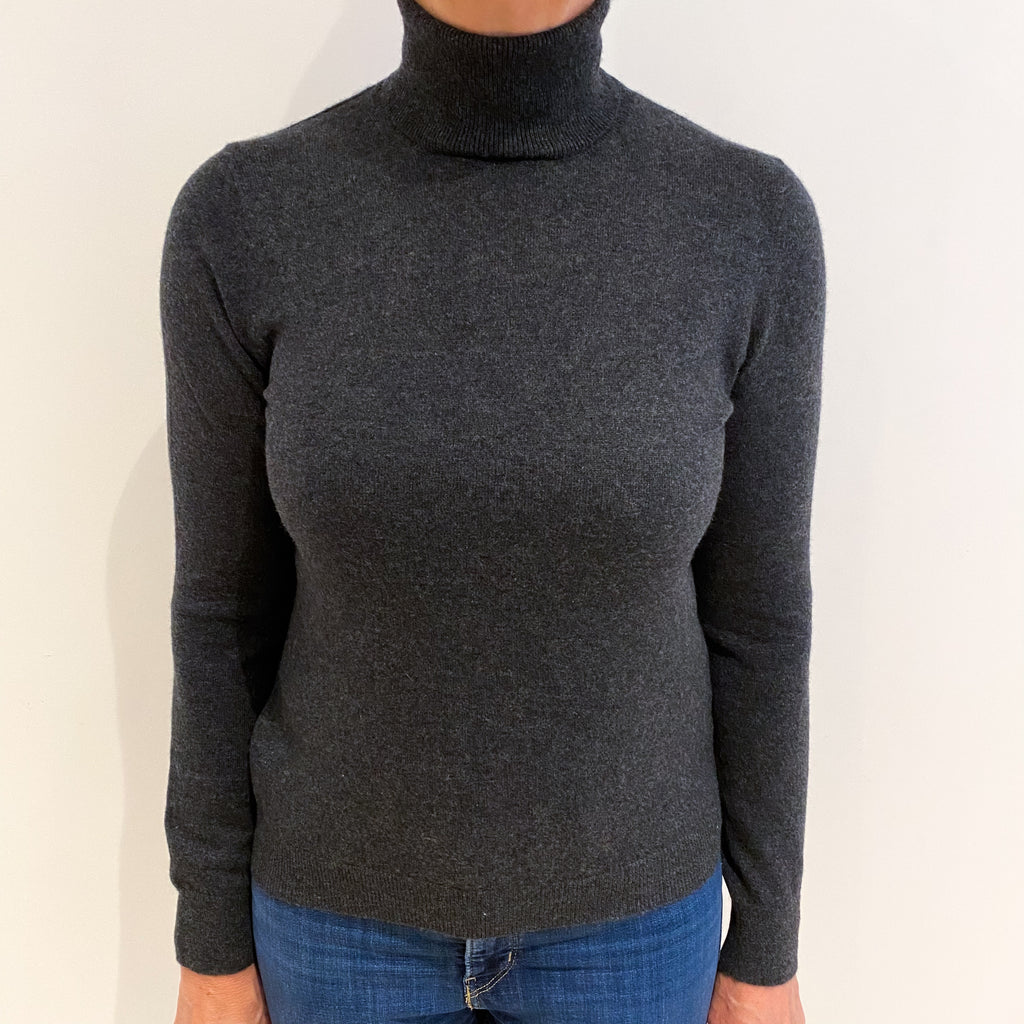 Charcoal Grey Cashmere Polo Neck Jumper Medium