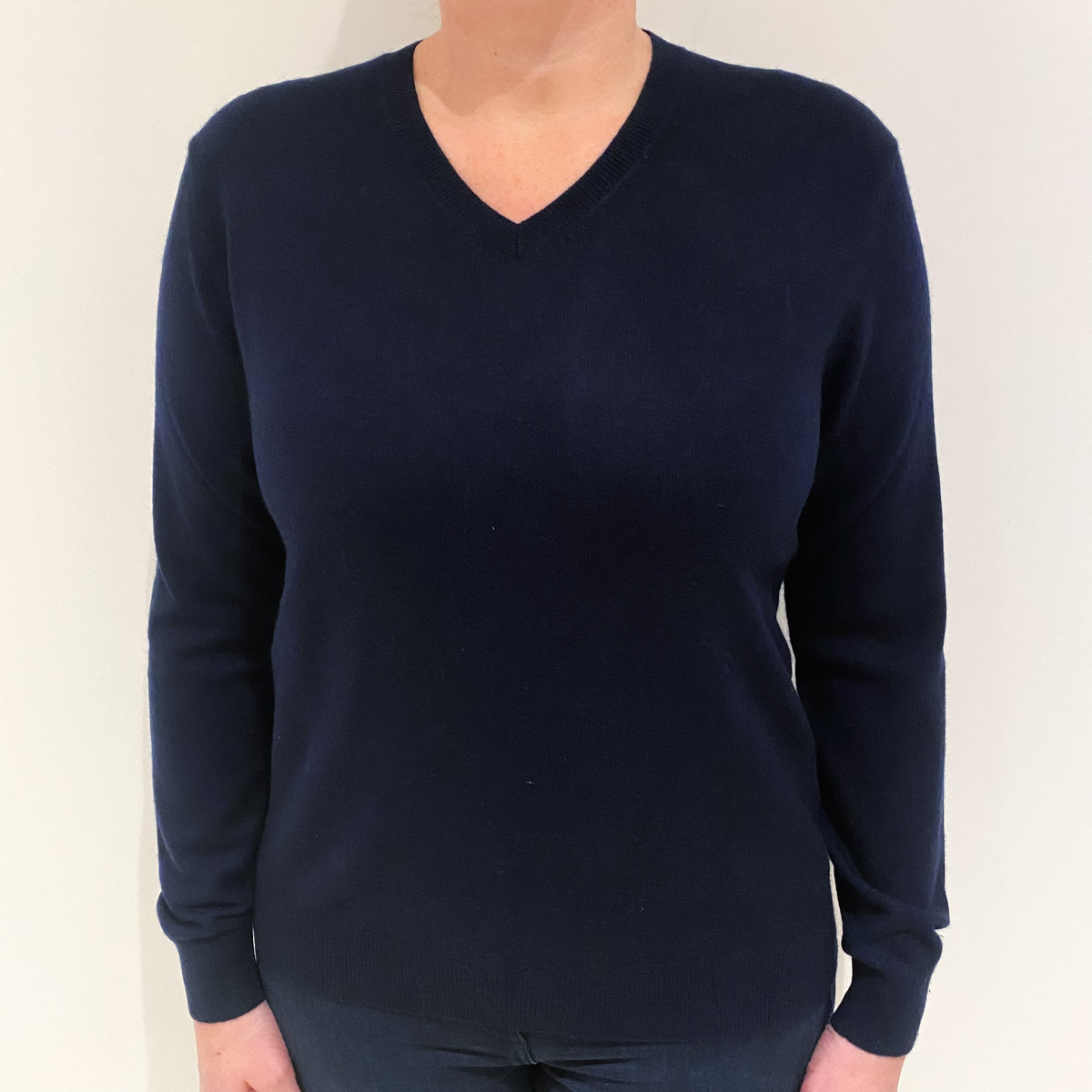Navy Blue Cashmere V Neck Jumper Large