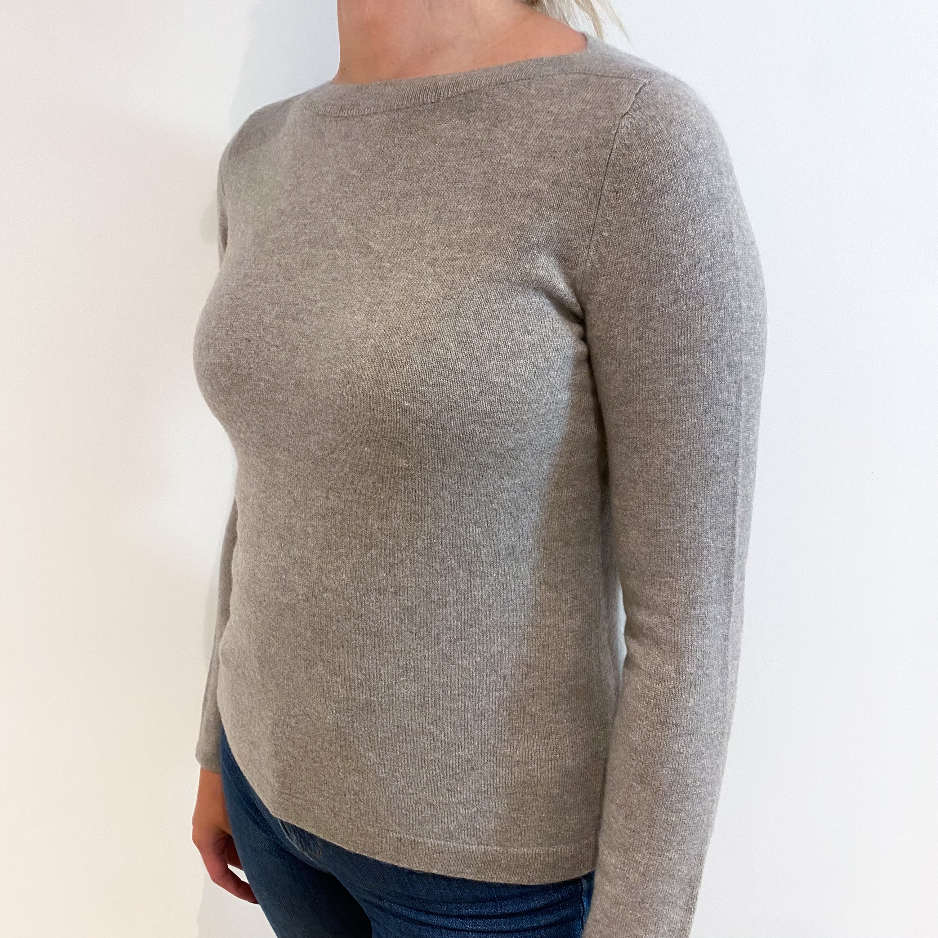 Mink Brown Cashmere Slash Neck Jumper Small