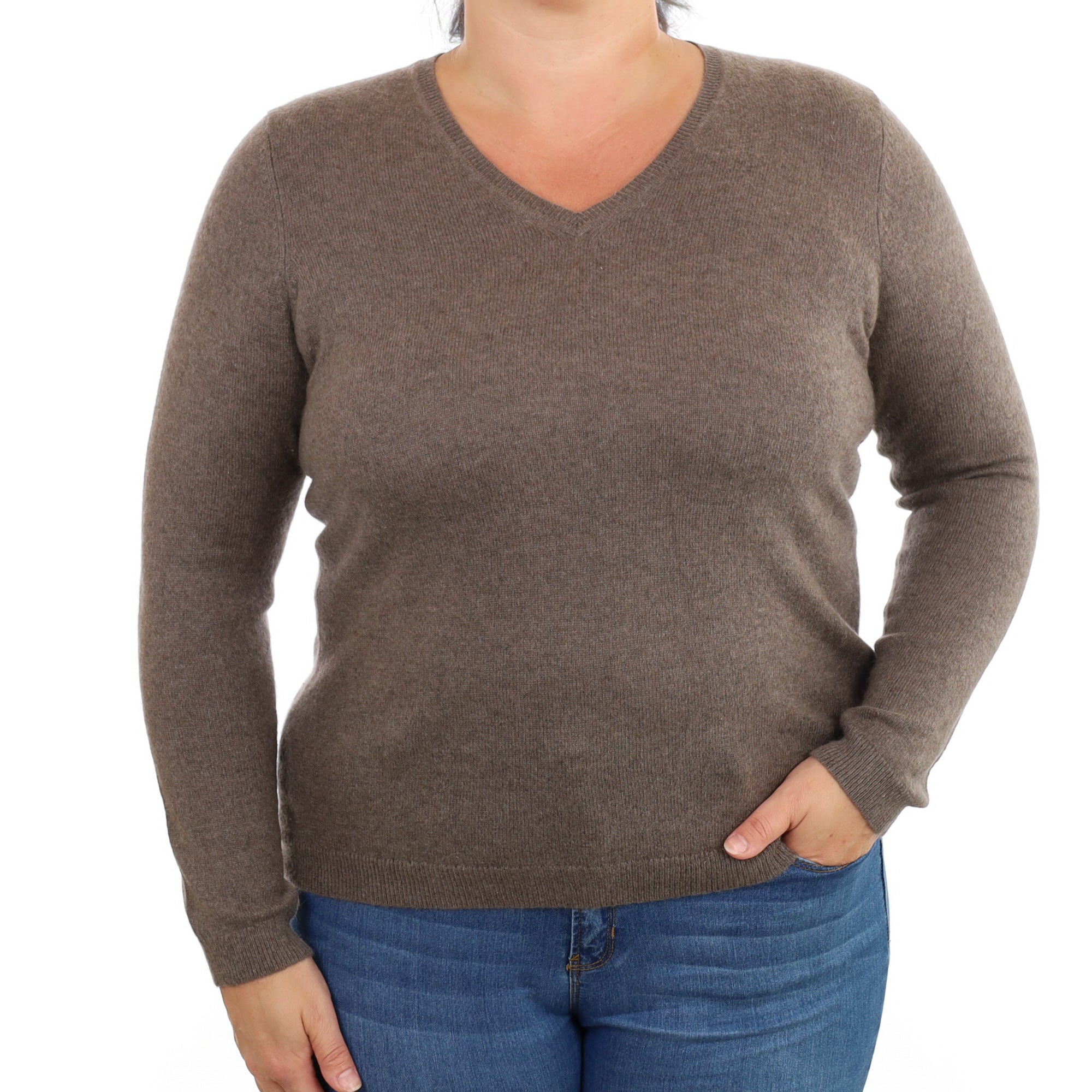 Donkey Brown Cashmere V Neck Jumper Large