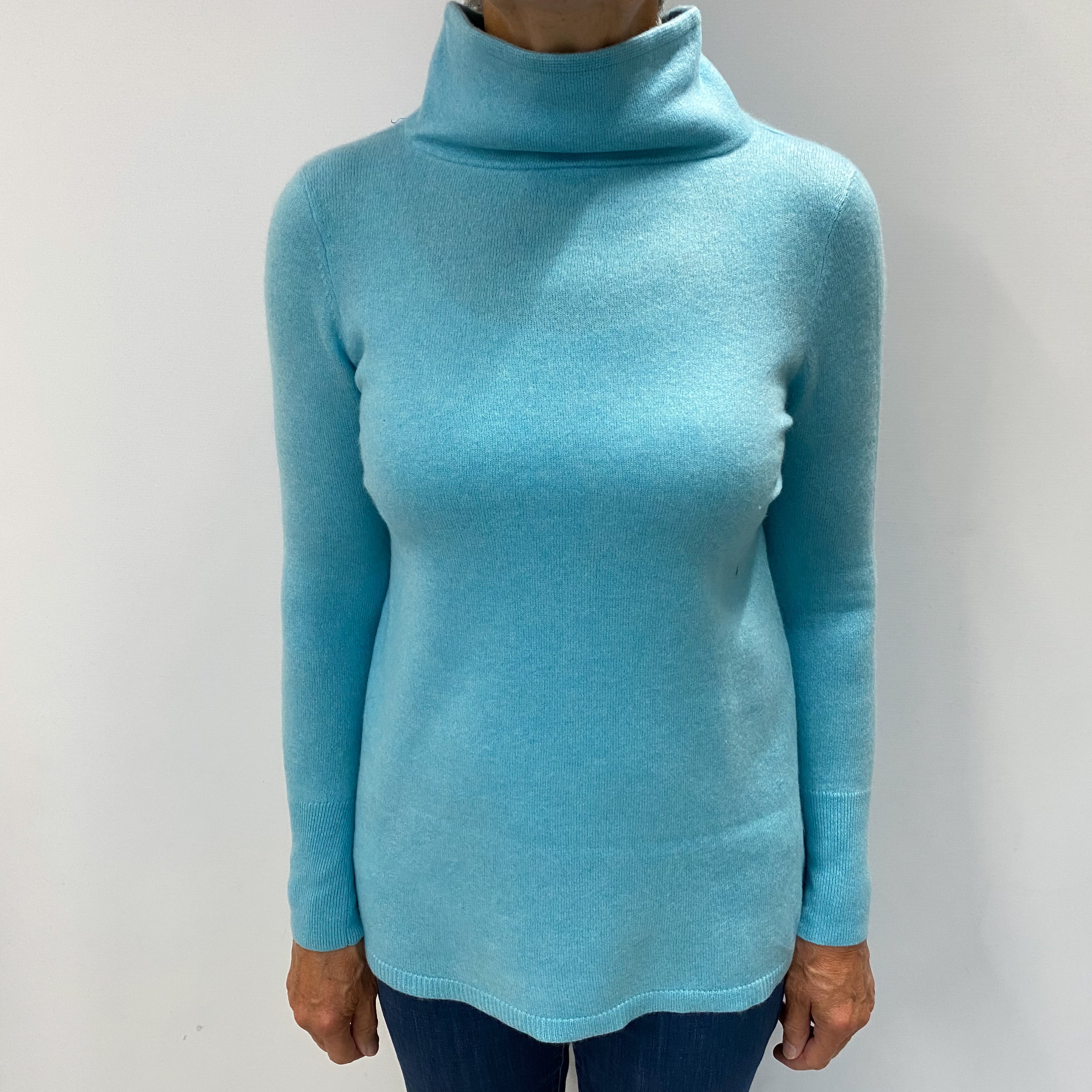 Aquamarine Cashmere Funnel Neck Jumper Medium