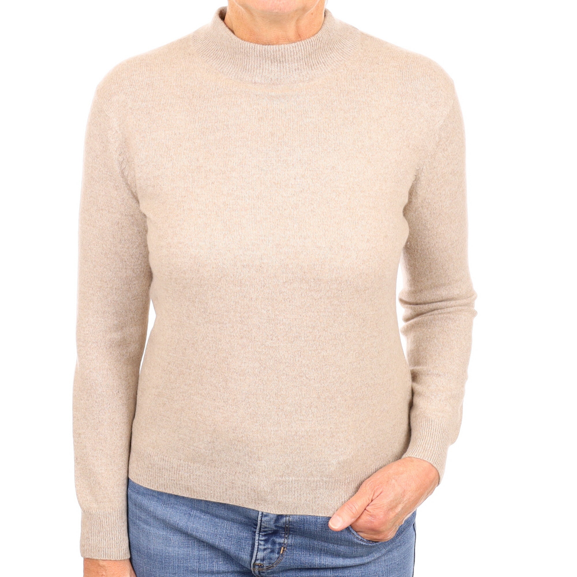 Fawn Beige Cashmere Turtle Neck Jumper Medium