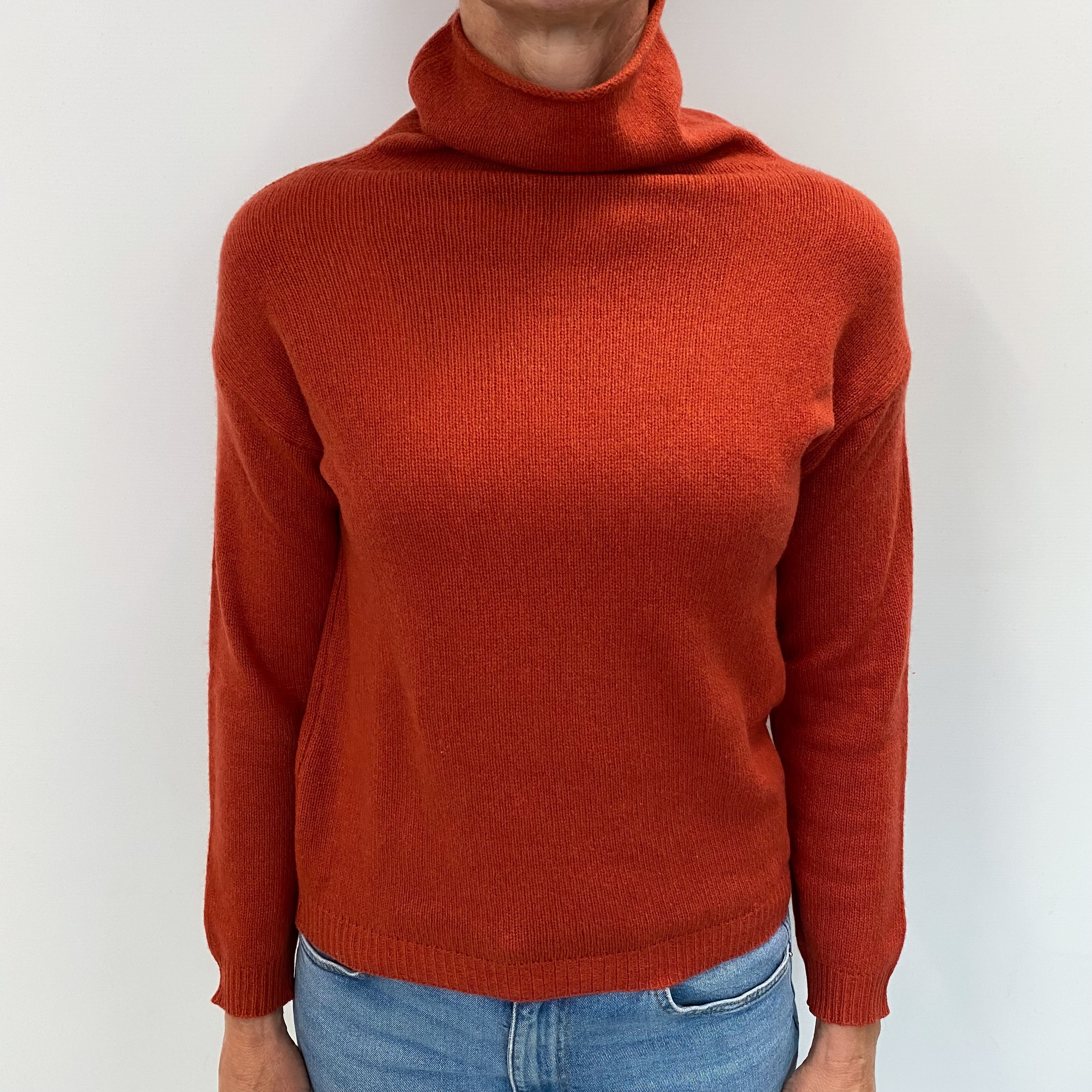 Rust Orange Cashmere Funnel Neck Jumper Small