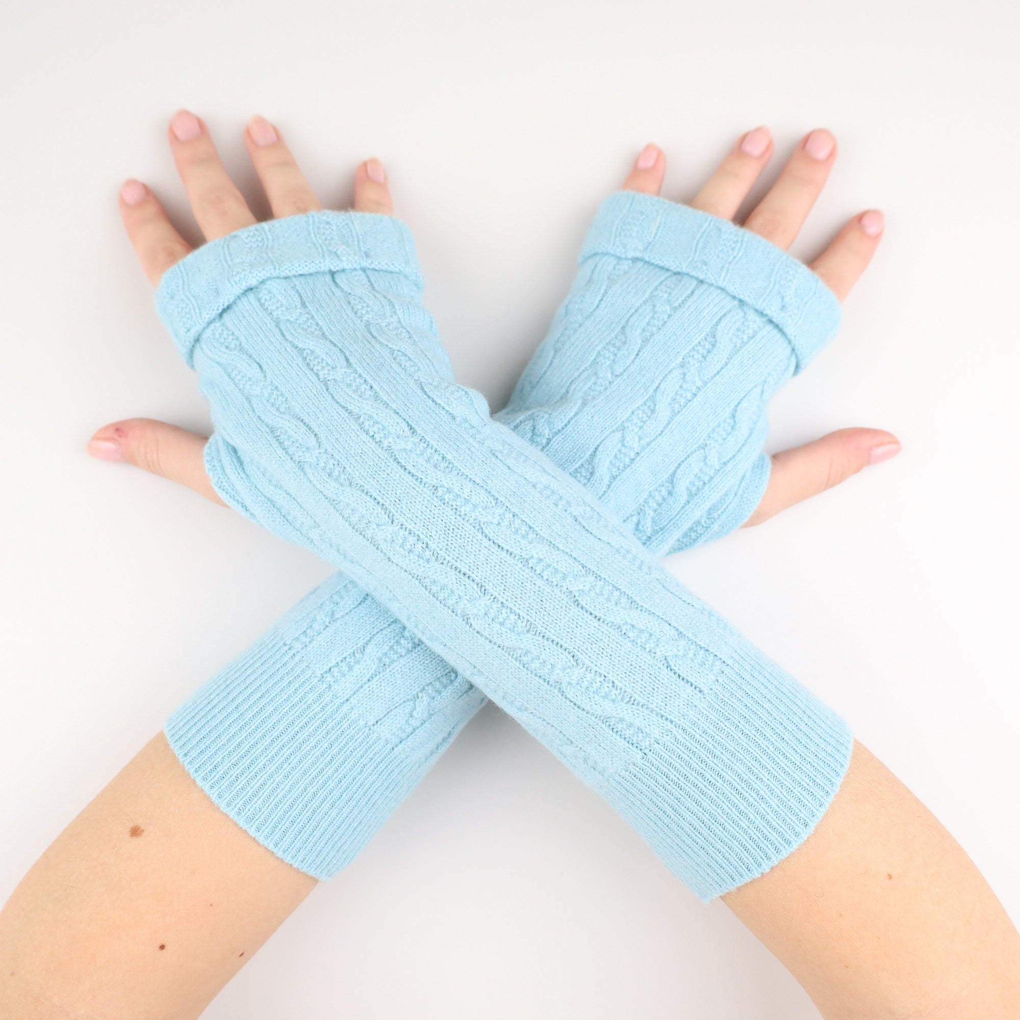Artic Blue Textured Knit Fingerless Gloves