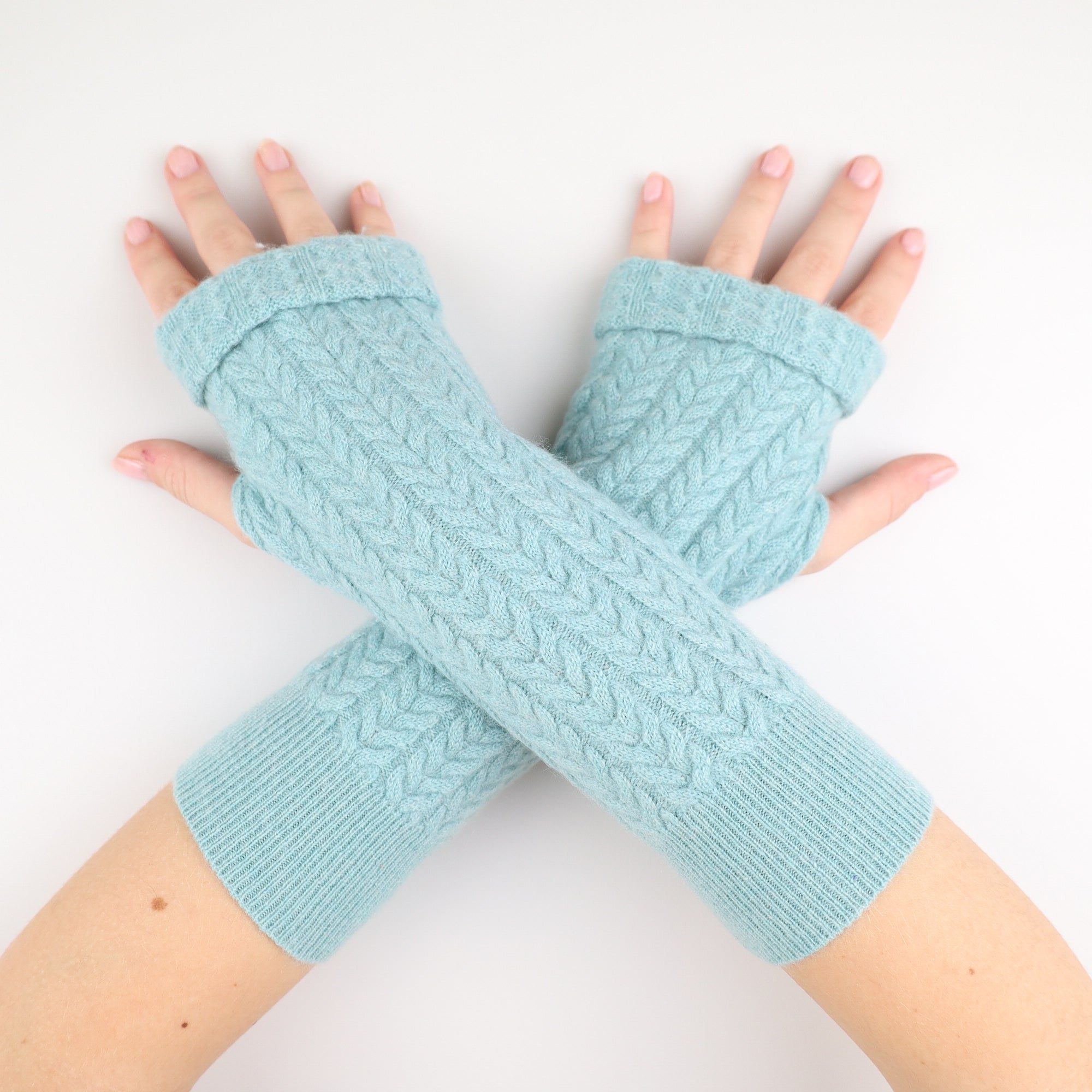 Mint Green Textured Knit Fingerless Gloves