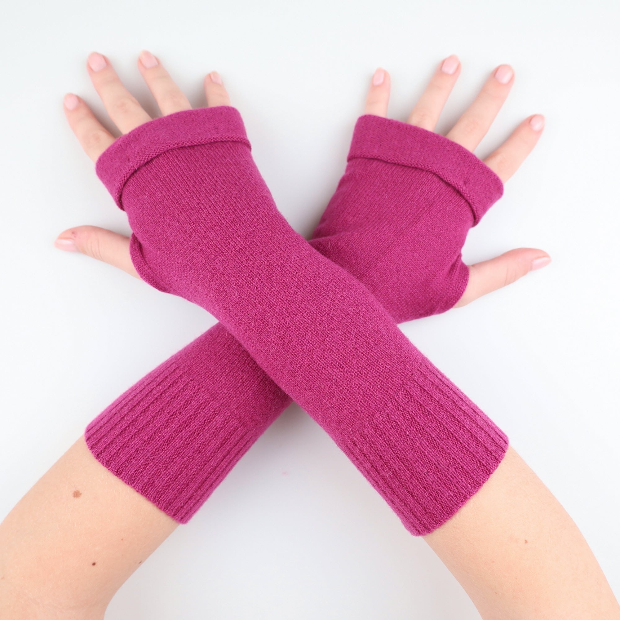 Dark Rouge Pink Fingerless Gloves