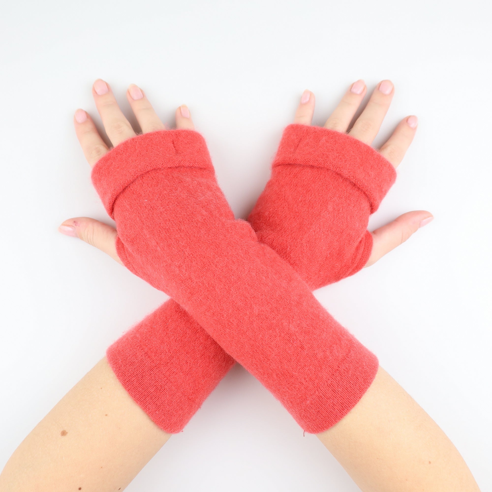 Bright Coral Pink Fingerless Gloves