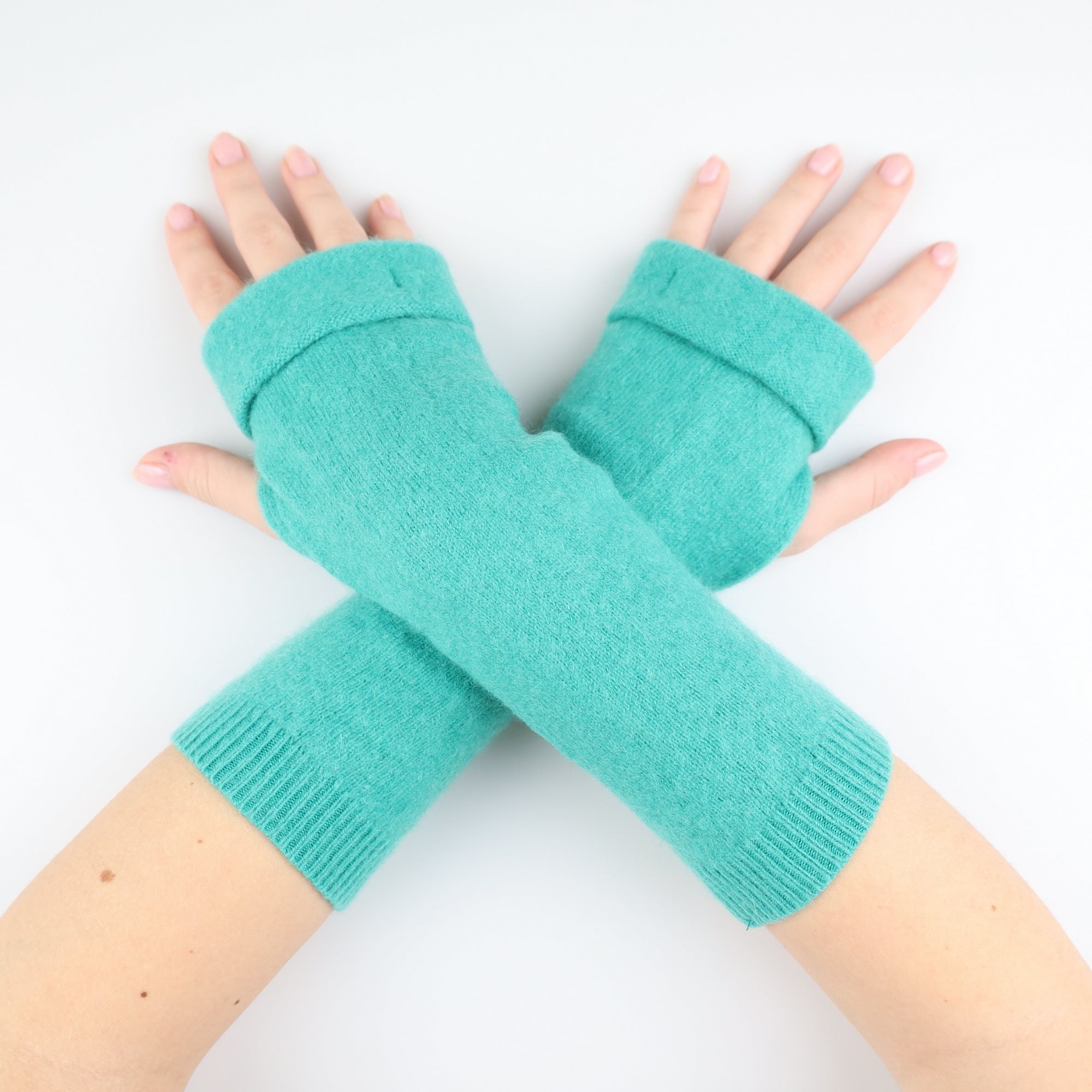 Aqua Green Fingerless Gloves
