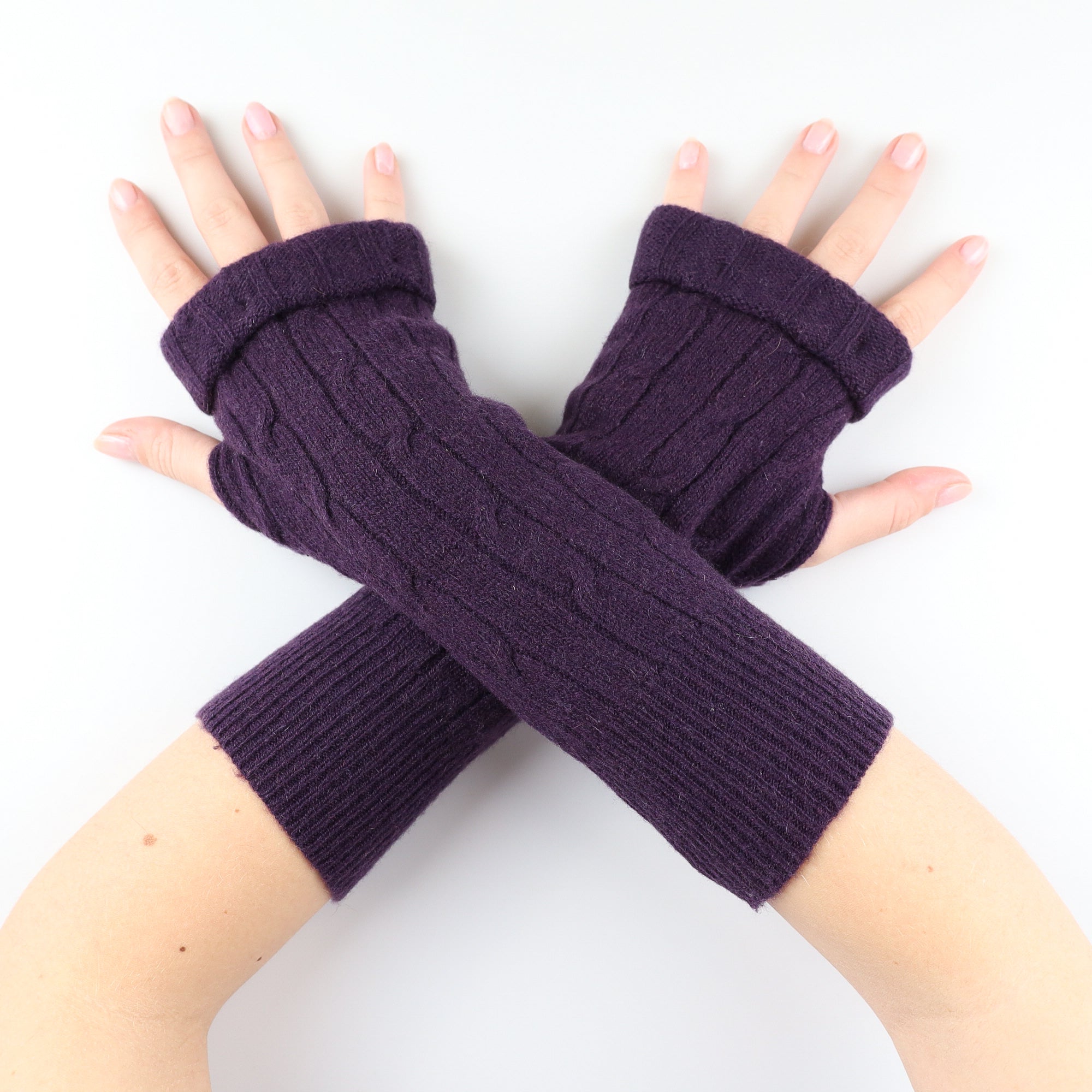 Aubergine Cable Knit Fingerless Gloves