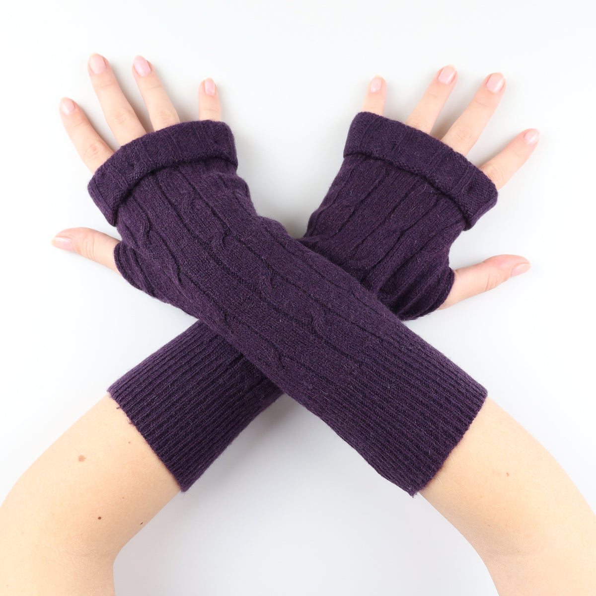 Aubergine Cable Knit Fingerless Gloves