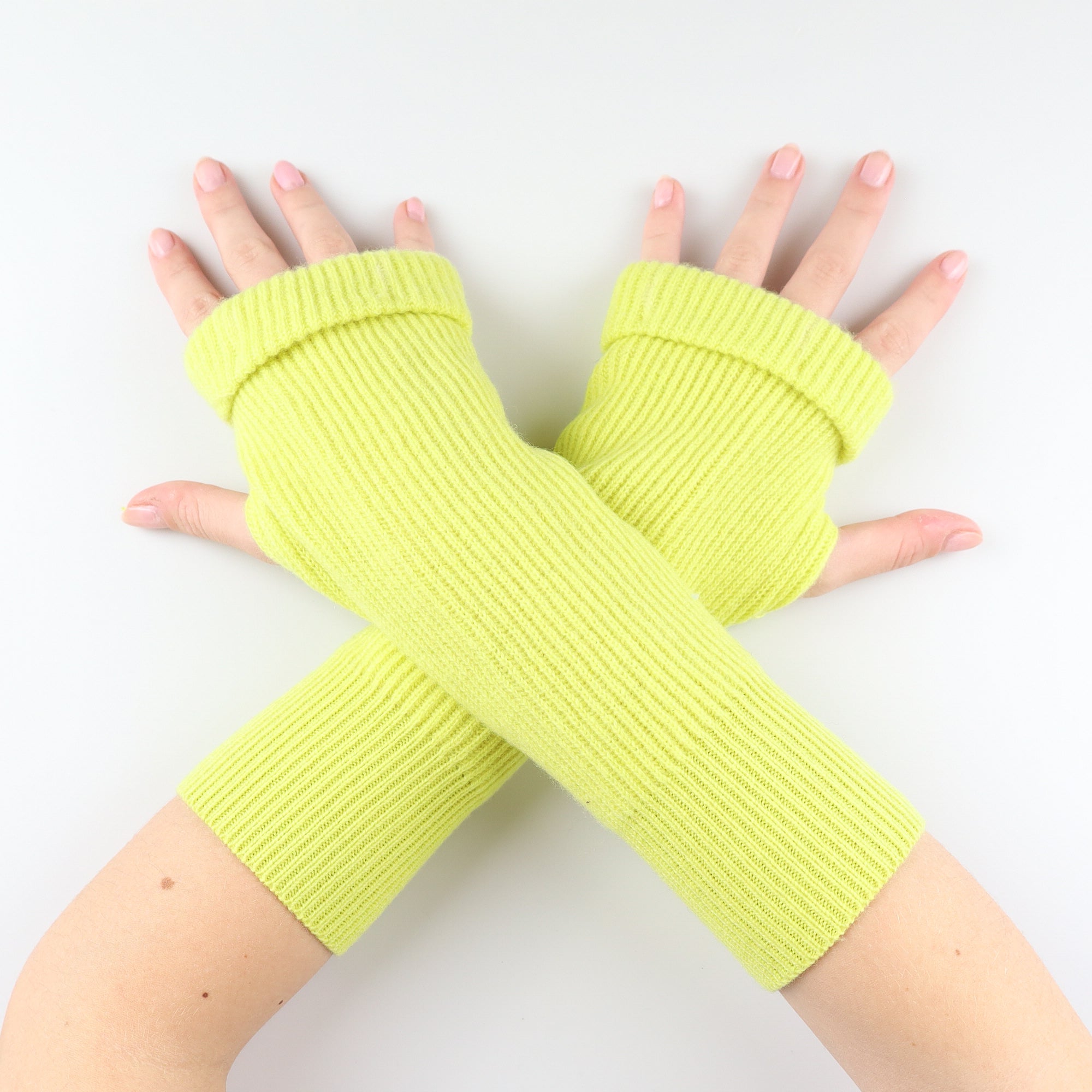 Bright Yellow Ribbed Fingerless Gloves
