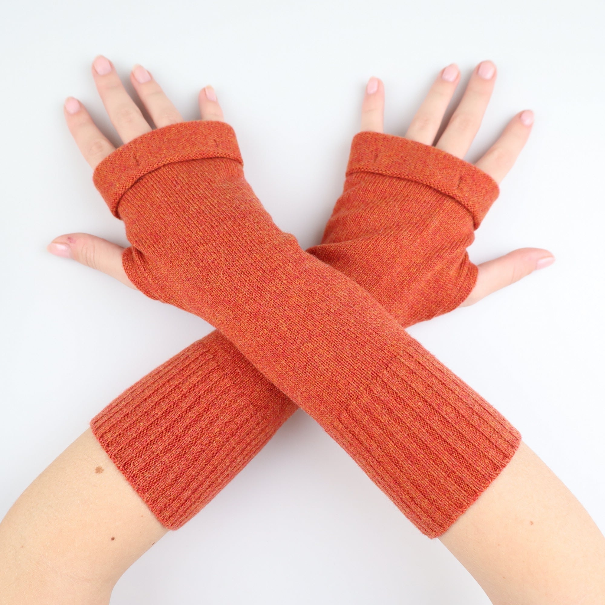 Rust Orange Fingerless Gloves