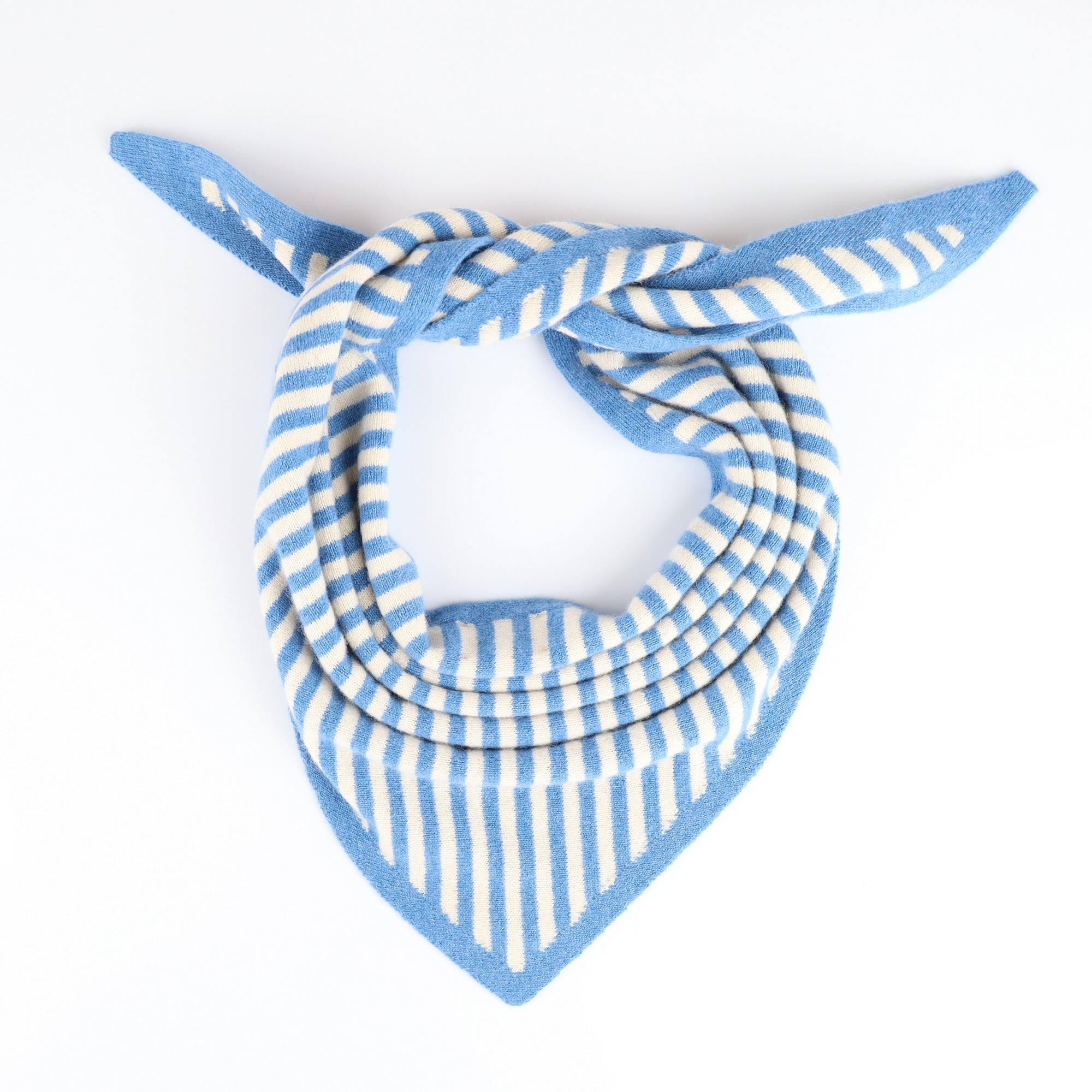 Brand New Mediterranean Blue Striped Recycled Cashmere Triangle Scarf