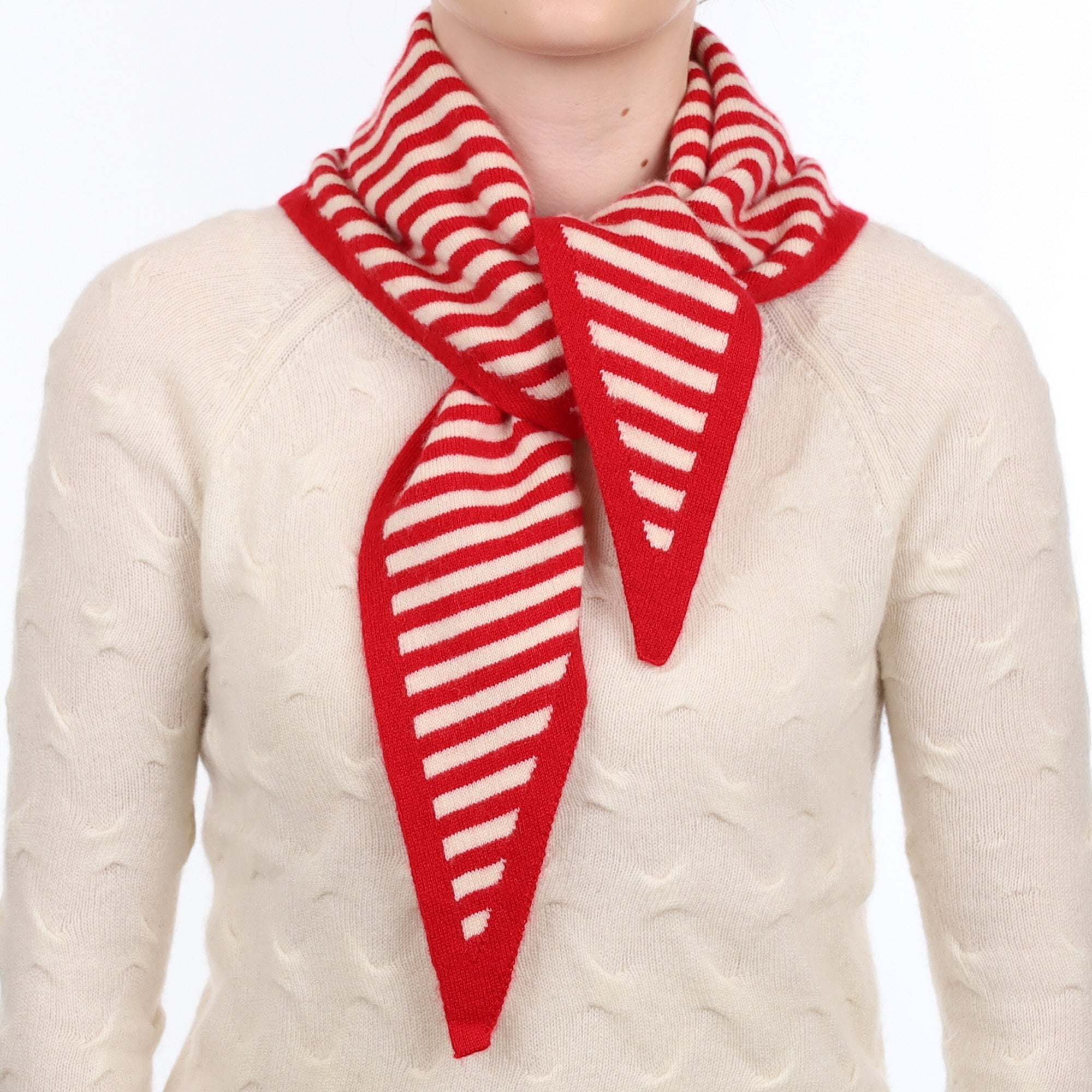 Brand New Postbox Red Striped Recycled Cashmere Triangle Scarf