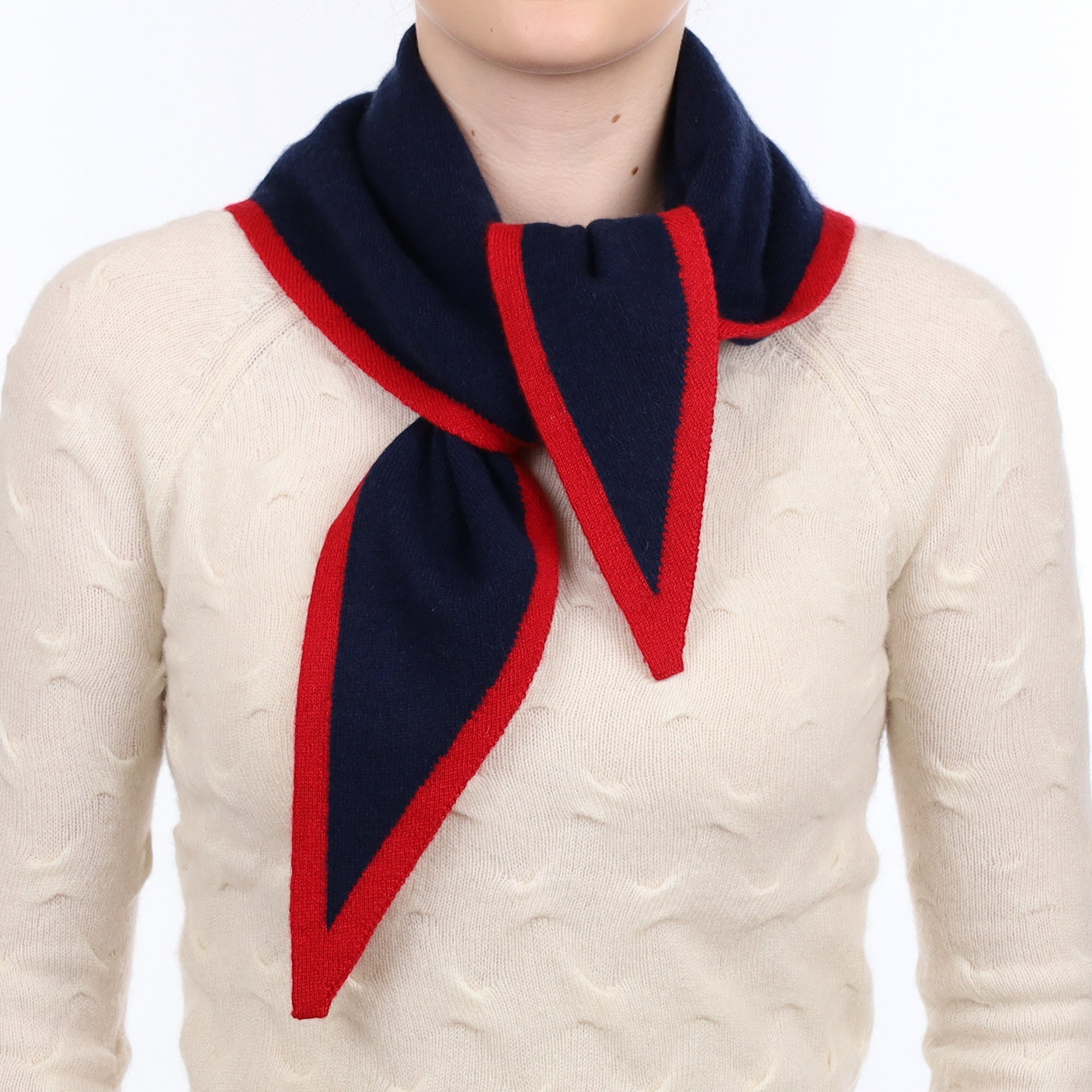 Brand New Navy and Red Recycled Cashmere Triangle Scarf