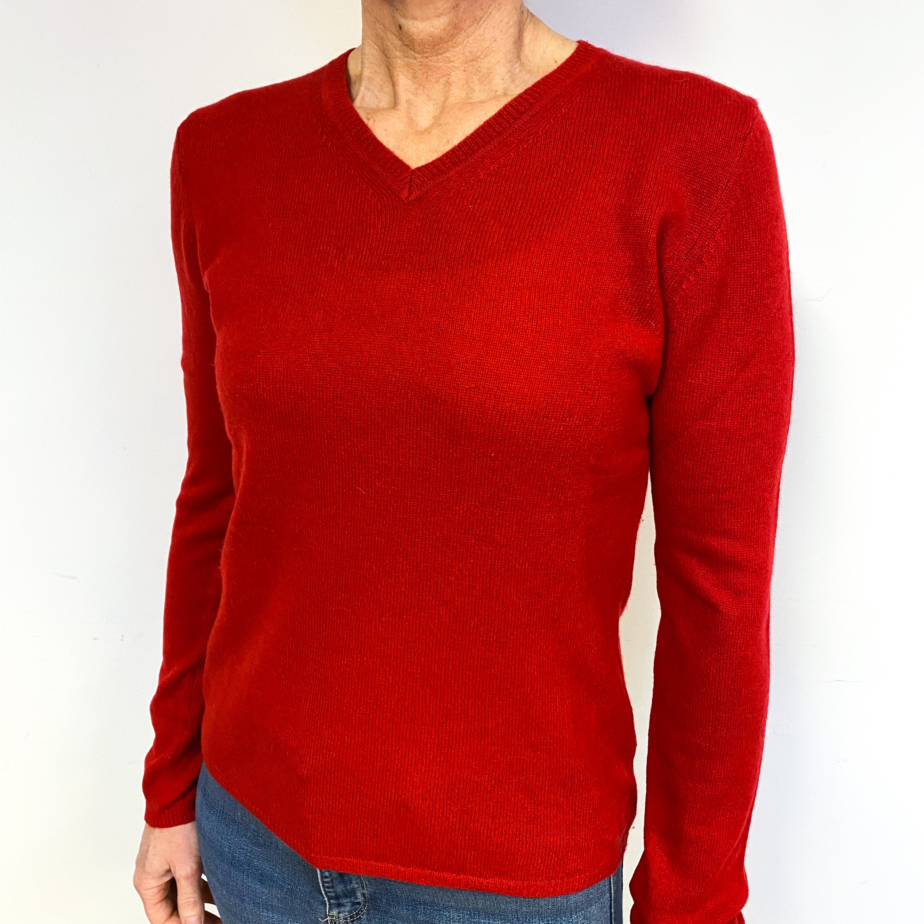 Crimson Red Cashmere V-Neck Jumper Medium