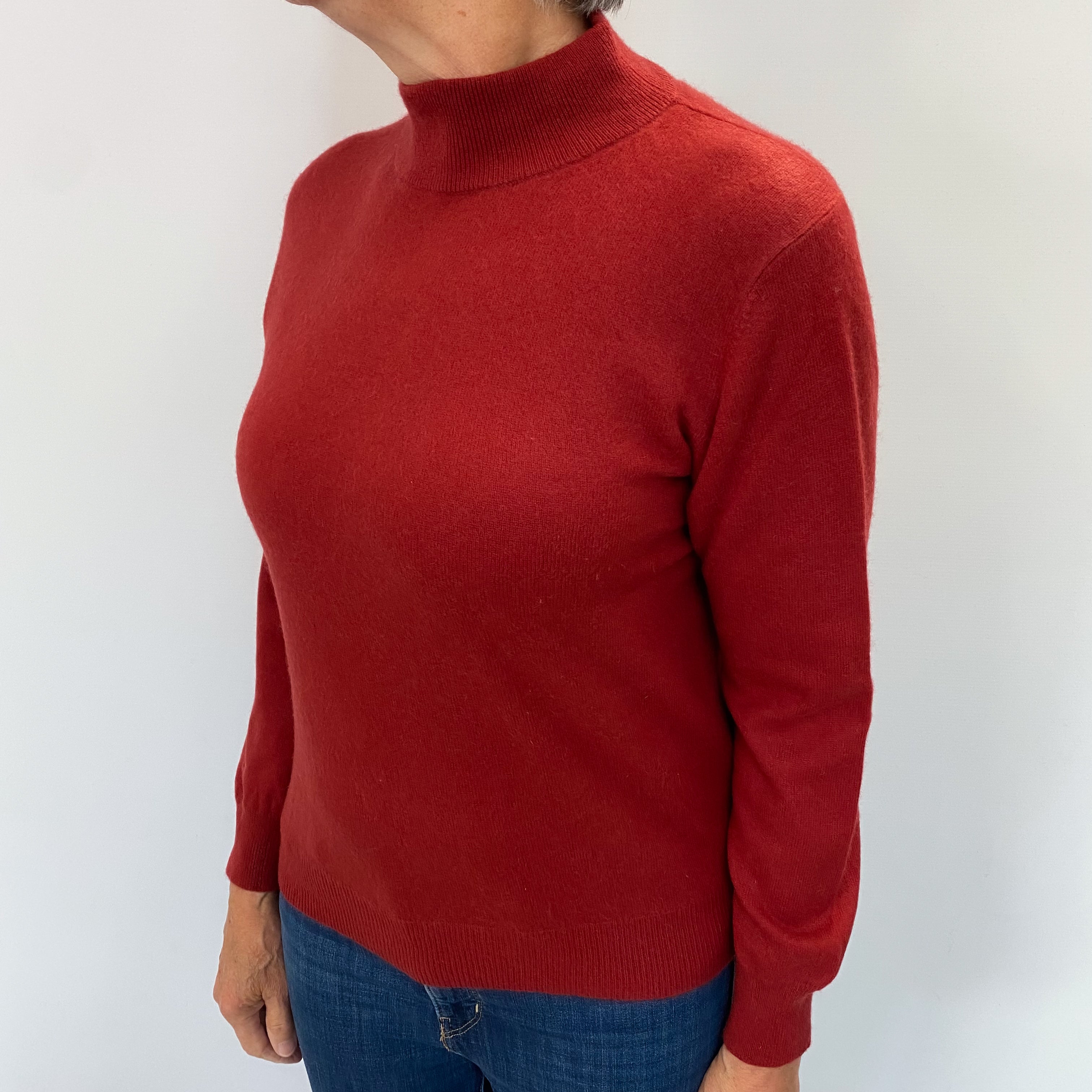 Brick Red Cashmere Turtle Neck Jumper Medium