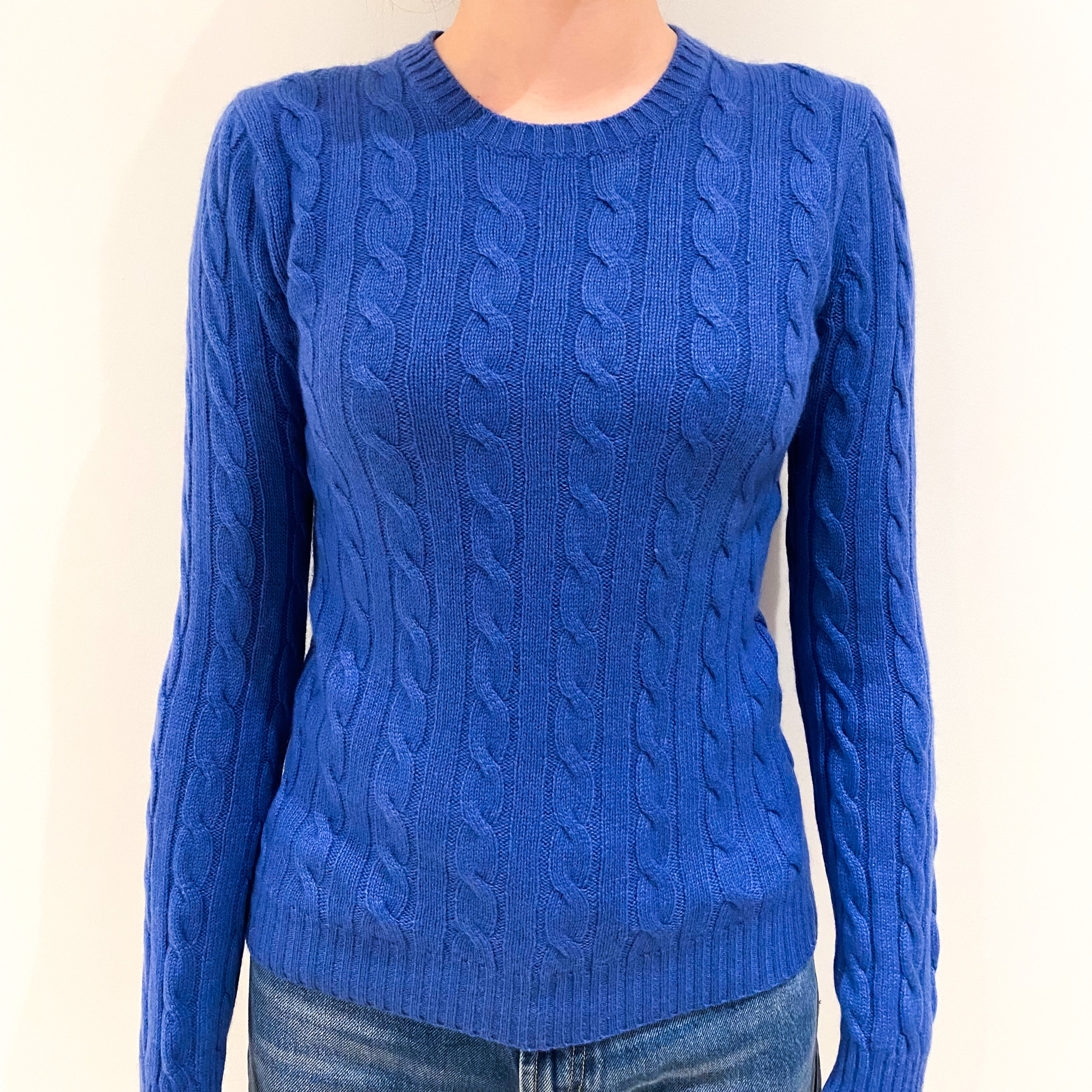 Air Force Blue Cable Knit Cashmere Crew Neck Jumper Extra Small