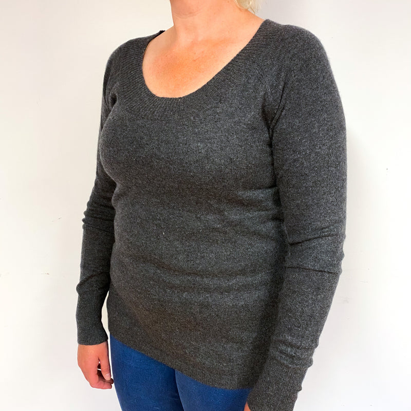 Slate Grey Cashmere Scoop Neck Jumper Large
