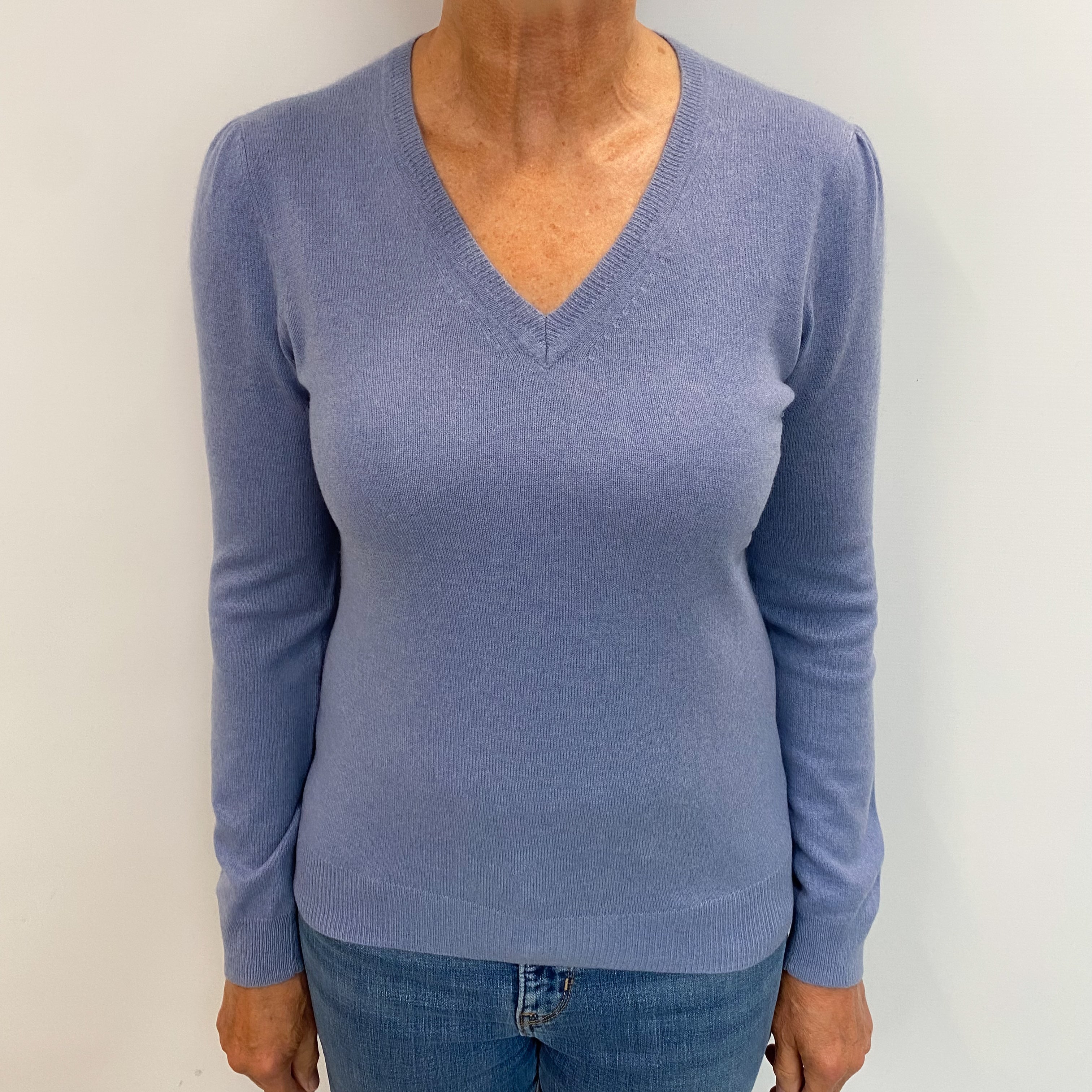 Light Denim Blue Cashmere V Neck Jumper Medium