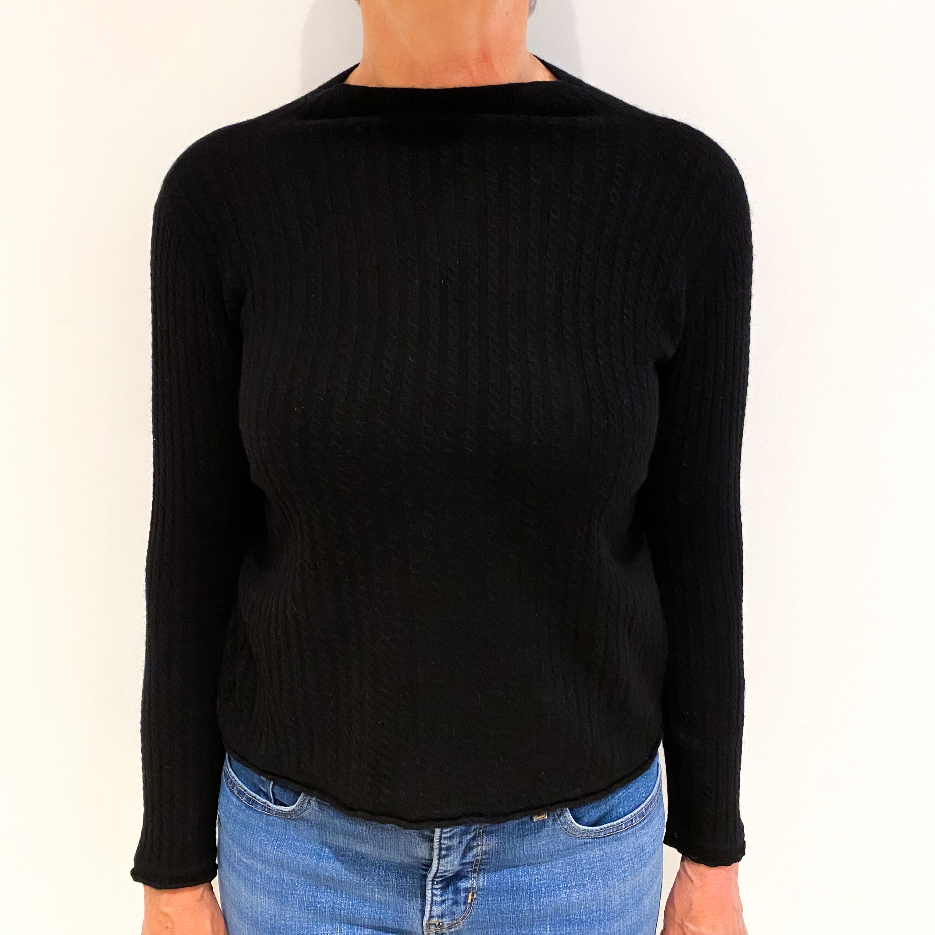 Black Cashmere Wide Crew Neck Jumper Medium