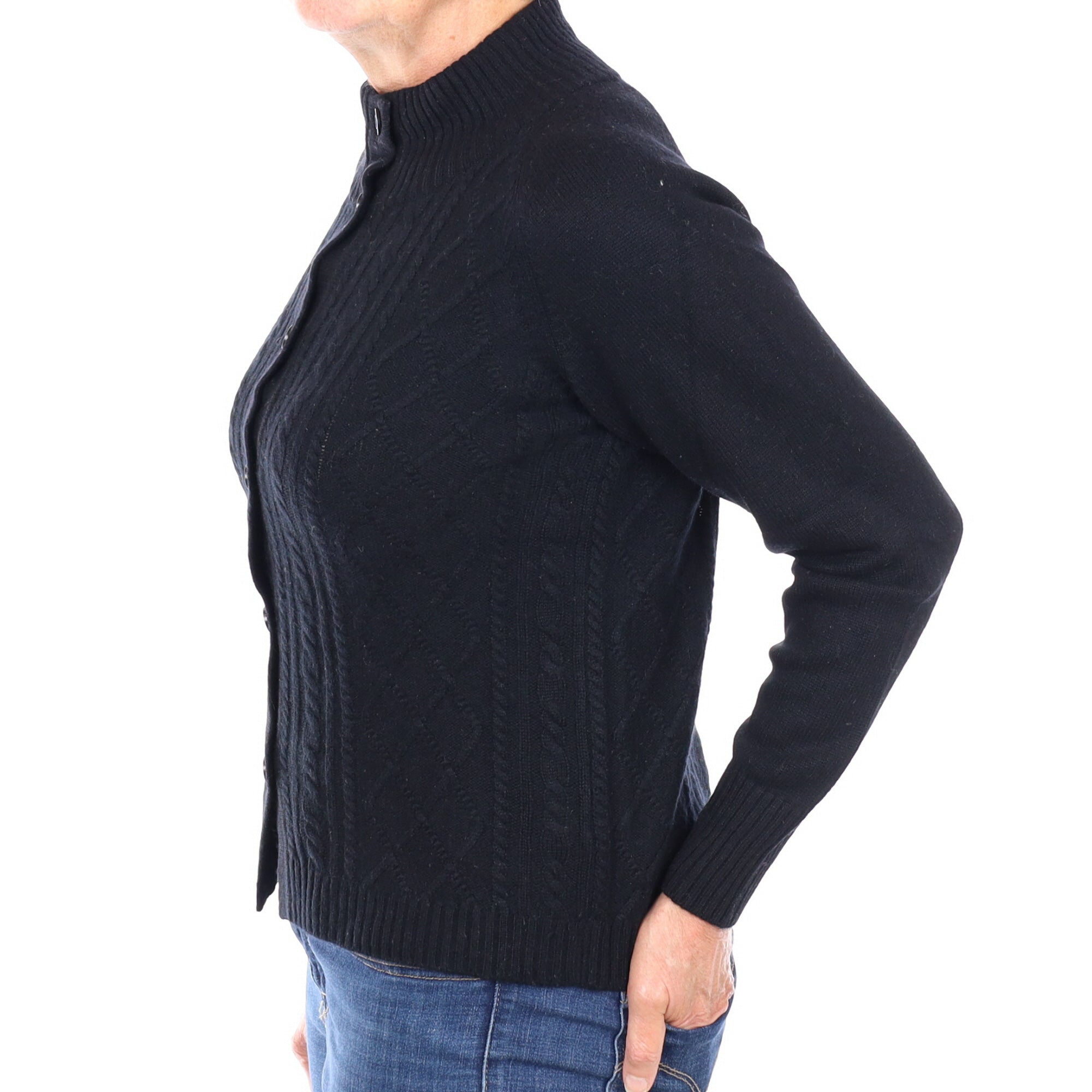 Black Cable Cashmere Turtle Neck Cardigan Medium