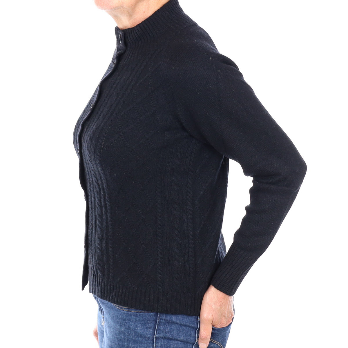 Black Cable Cashmere Turtle Neck Cardigan Medium