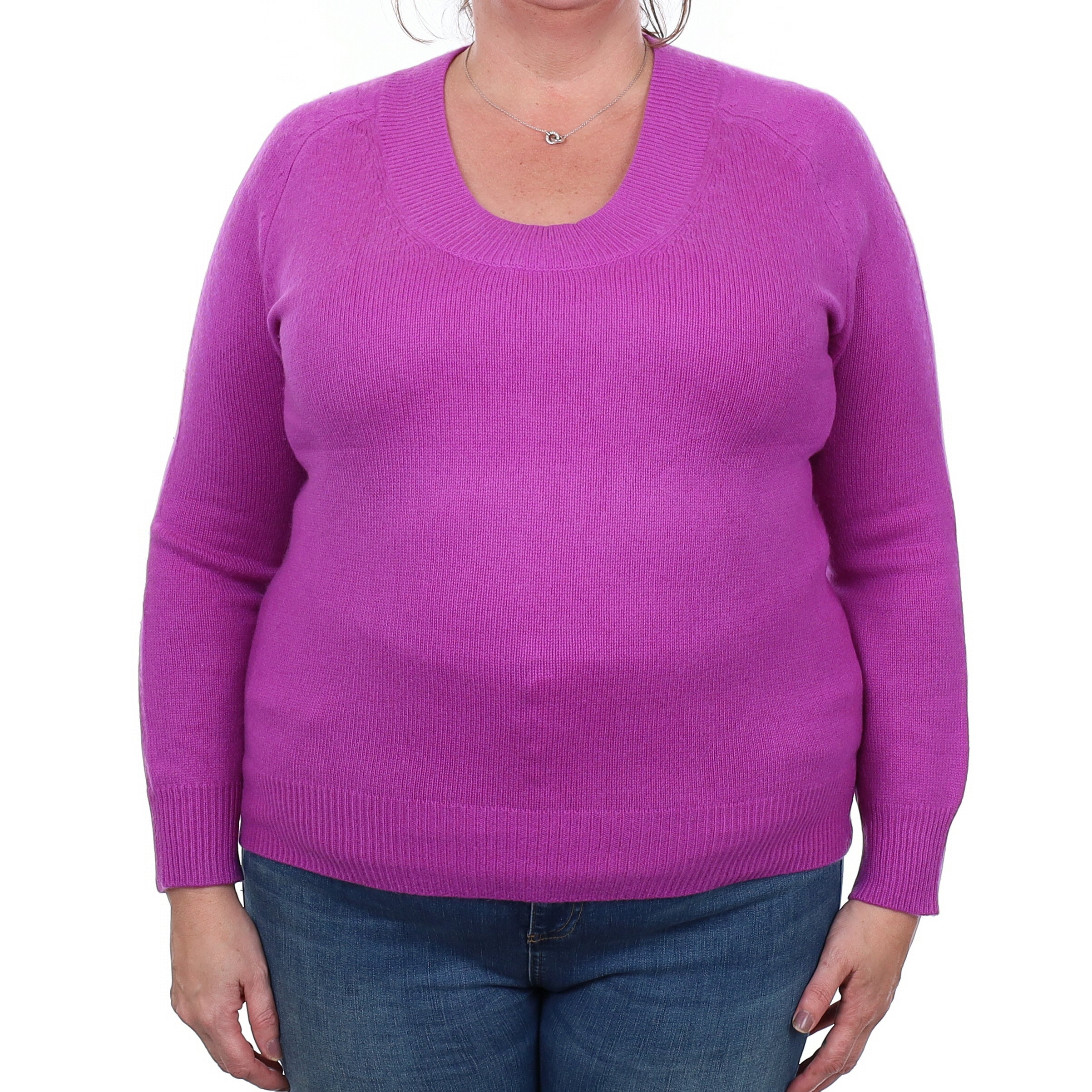 Magenta Pink Heavy Knit Cashmere V Neck Jumper Extra Large