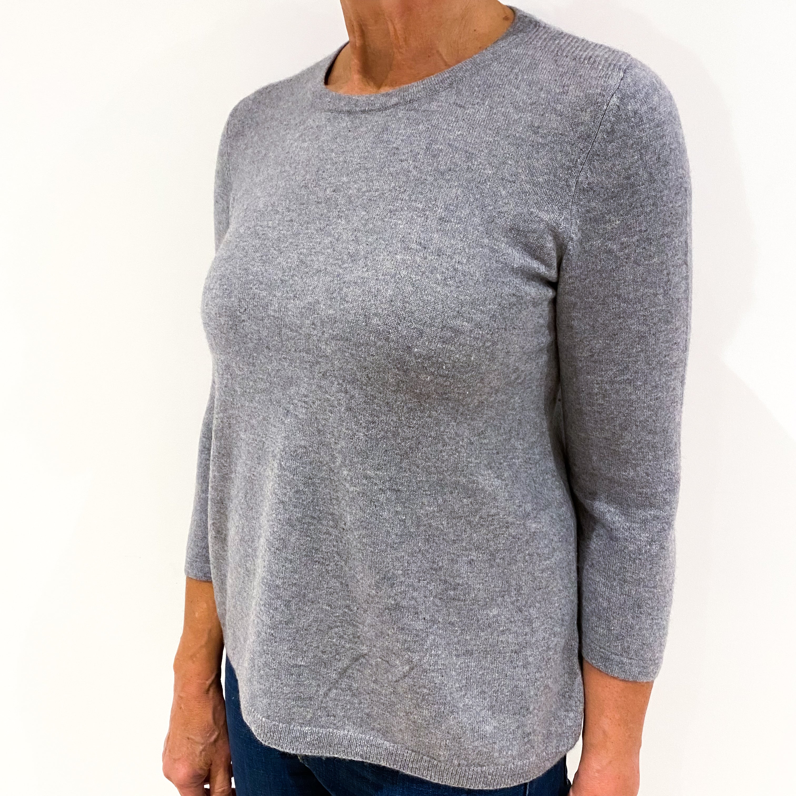 Smoke Grey 3/4 Sleeved Cashmere Crew Neck Jumper Medium
