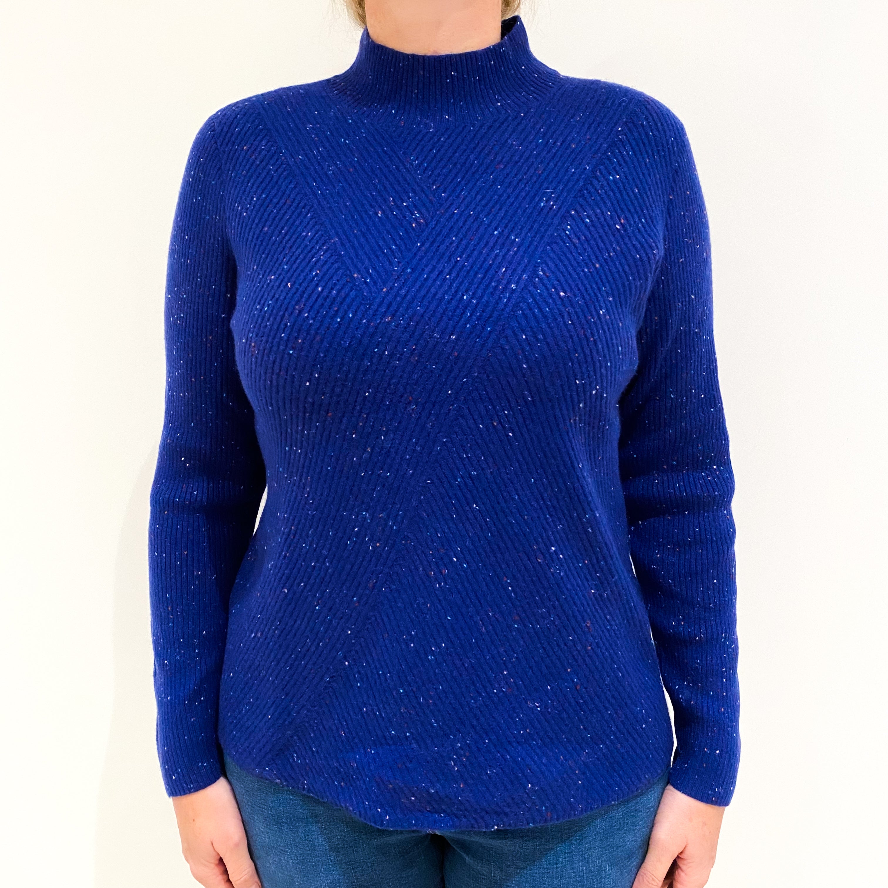 Blue Colourful Fleck Cashmere Turtle Neck Jumper Large