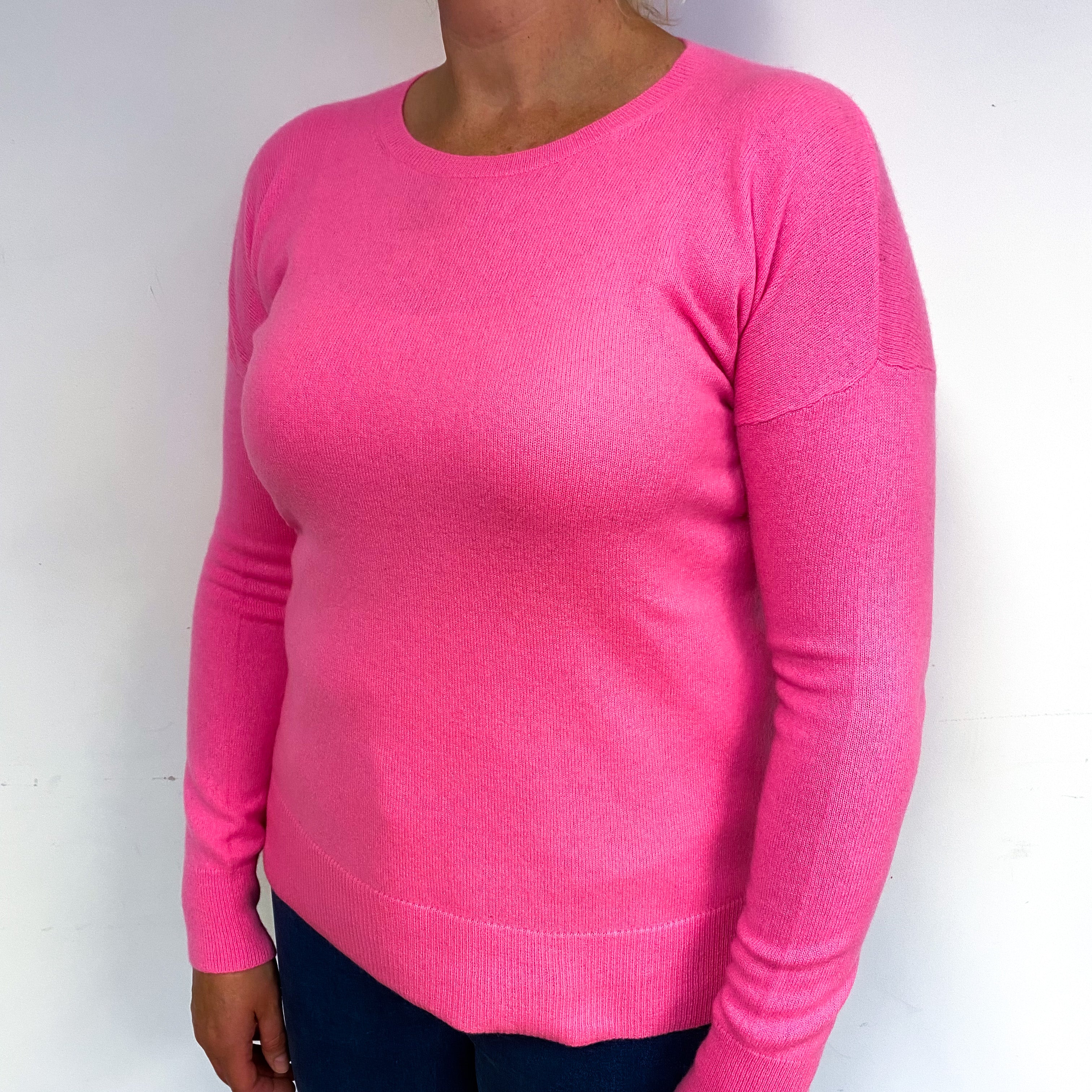 Neon Pink Cashmere Crew Neck Jumper Large