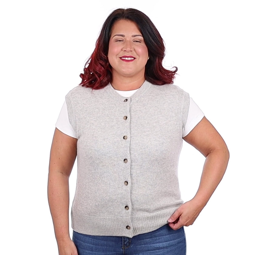 Brand New Mist Grey Luxury Cashmere Crew Neck Waistcoat Large UK 16-18