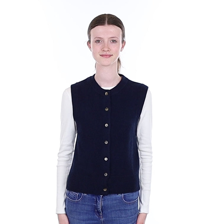 Brand New Navy Luxury Cashmere Crew Neck Waistcoat Extra Small UK 6-8