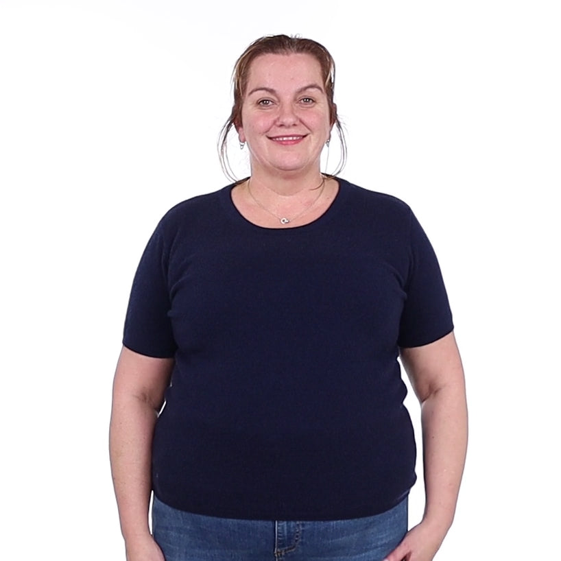 Brand New Navy Cashmere Crew Neck T-Shirt Extra Large UK 20-22