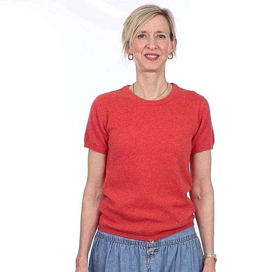 Brand New Watermelon Orange Cashmere Crew Neck T-Shirt Extra Small UK 6-8