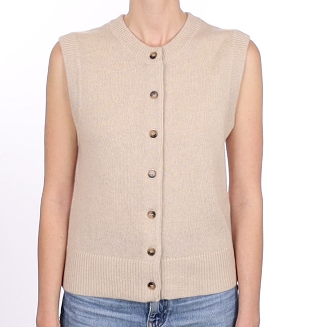 Brand New Oatmeal Luxury Cashmere Crew Neck Waistcoat Small UK 8-10