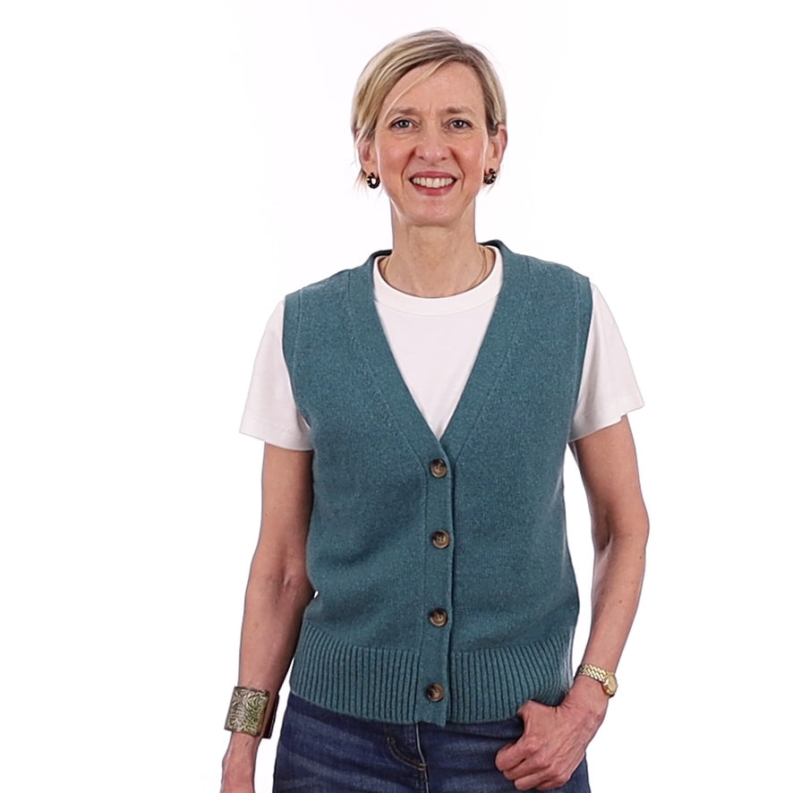 Brand New Ocean Green Luxury Cashmere V Neck Waistcoat Extra Small UK 6-8